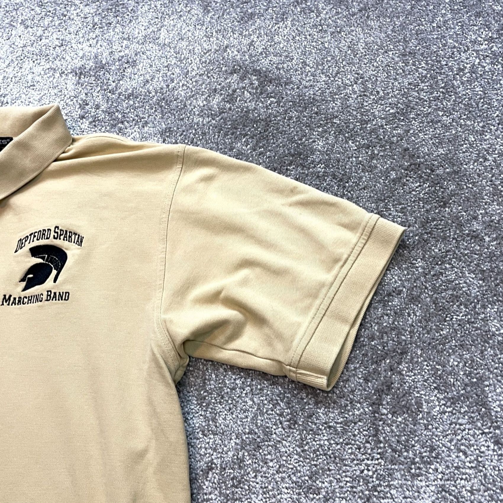 Vintage Devon & Jones Polo Shirt Mens Large Brown Beige Deptford Spartan Marching Band Shirt Knit Short Sleeve Casual Size US L / EU 52-54 / 3 - 6 Thumbnail