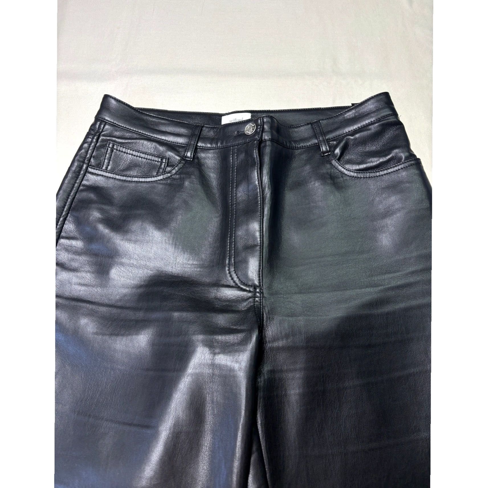 Vintage Wilfred Aritzia Black Faux Leather Pants 10 W32 L30 High Rise Straight Leg Womens Dress Pants Size 32" / US 10 / IT 46 - 2 Thumbnail
