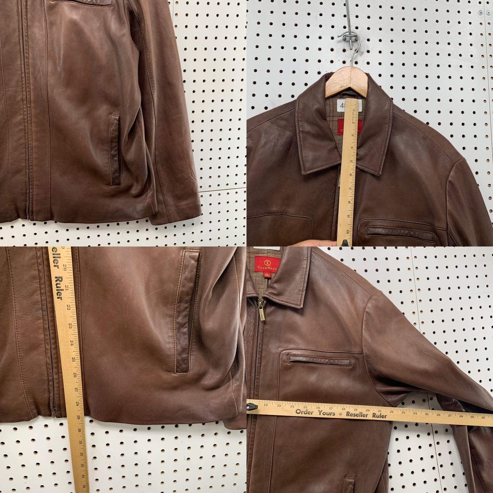 Cole Haan Cole Haan Leather Jacket Mens L Brown Lambskin Full Zip Plaid Lined Coat Size US L / EU 52-54 / 3 - 8 Thumbnail