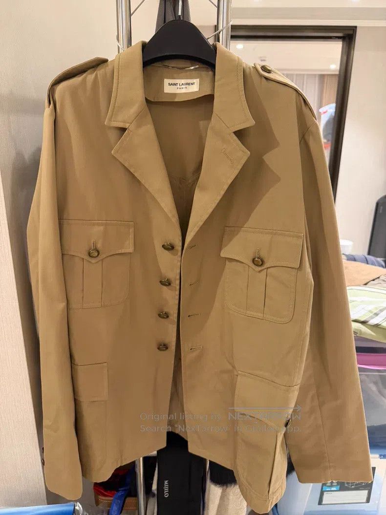 Saint Laurent Paris Khaki Colored Military Jacket with Cop