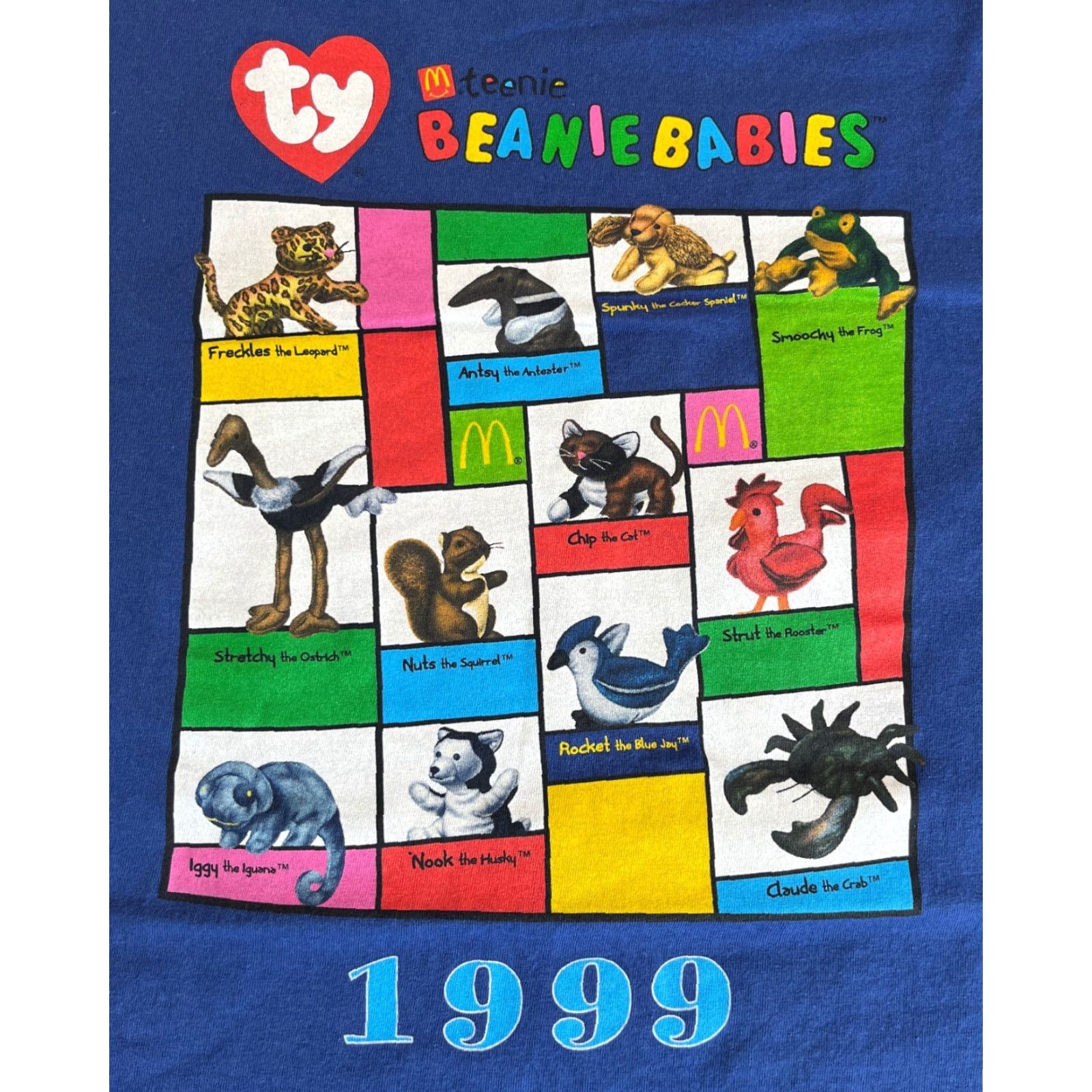 Jerzees VINTAGE McDonald's Teeny Beanie Babies T-Shirt 90s Crew Neck Short Sleeve XL Blue Unisex Adults Jerzees Heavyweight Cotton Double-Sided 1999 Size US XL / EU 56 / 4 - 5 Thumbnail