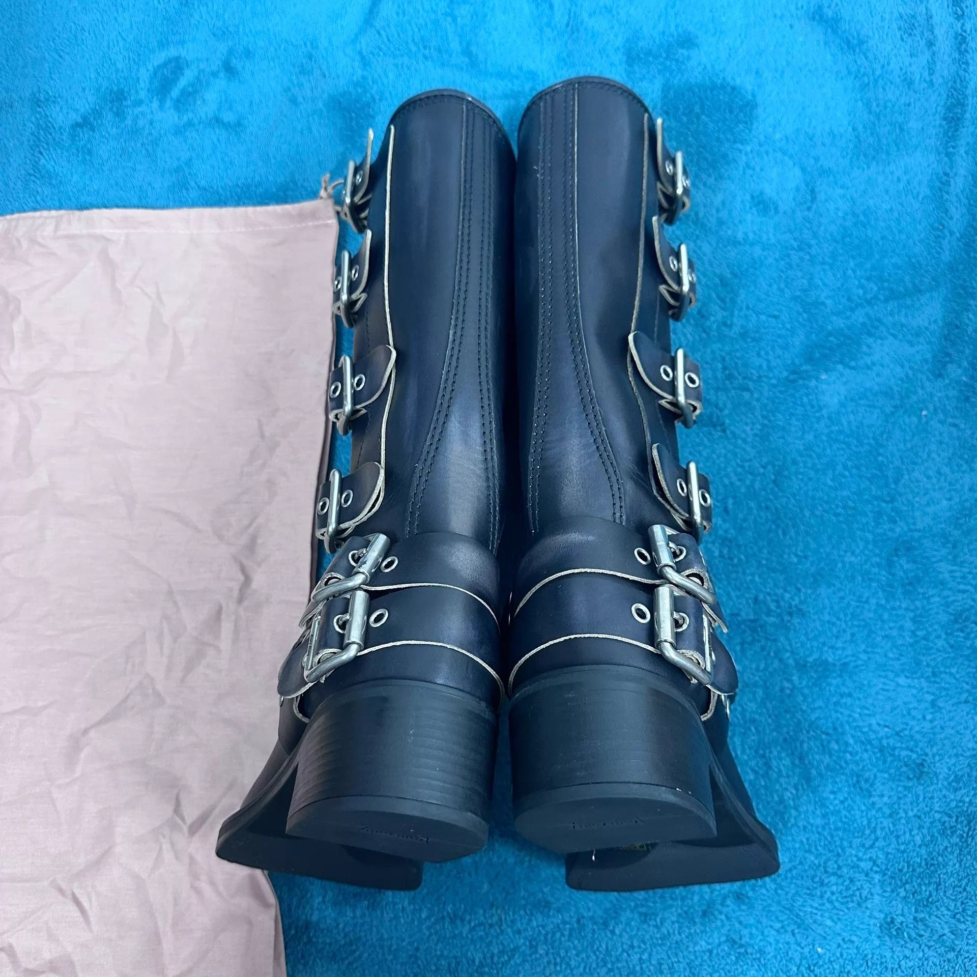 Miu Miu MIU MIU Leather Knee-High Boots Metal Buckle Black Size38 Size US 7.5 / IT 37.5 - 4 Thumbnail