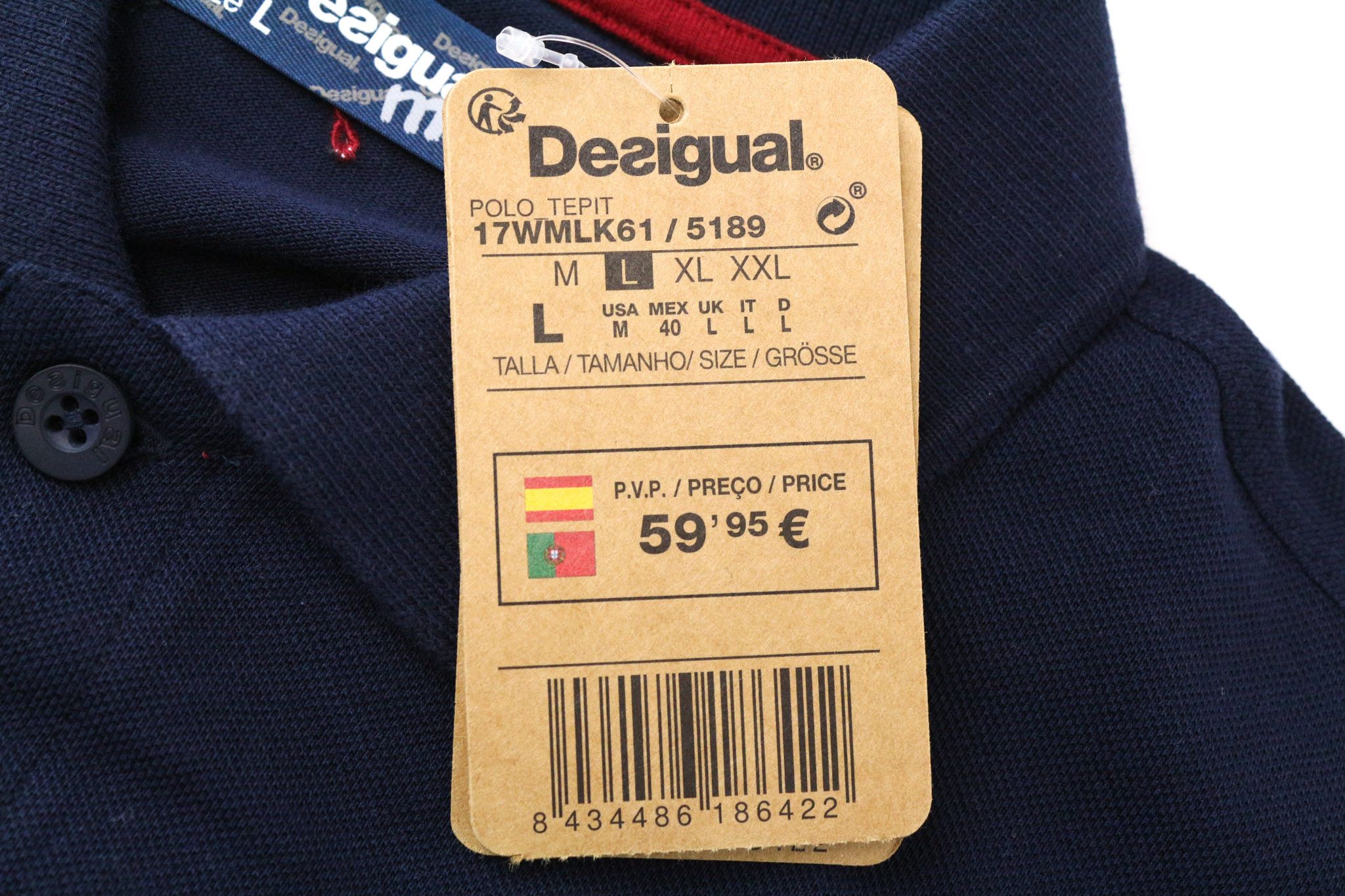 Desigual TEPIT L Navy Cotton Patterned Polo Shirt 74473 Size US L / EU 52-54 / 3 - 5 Thumbnail