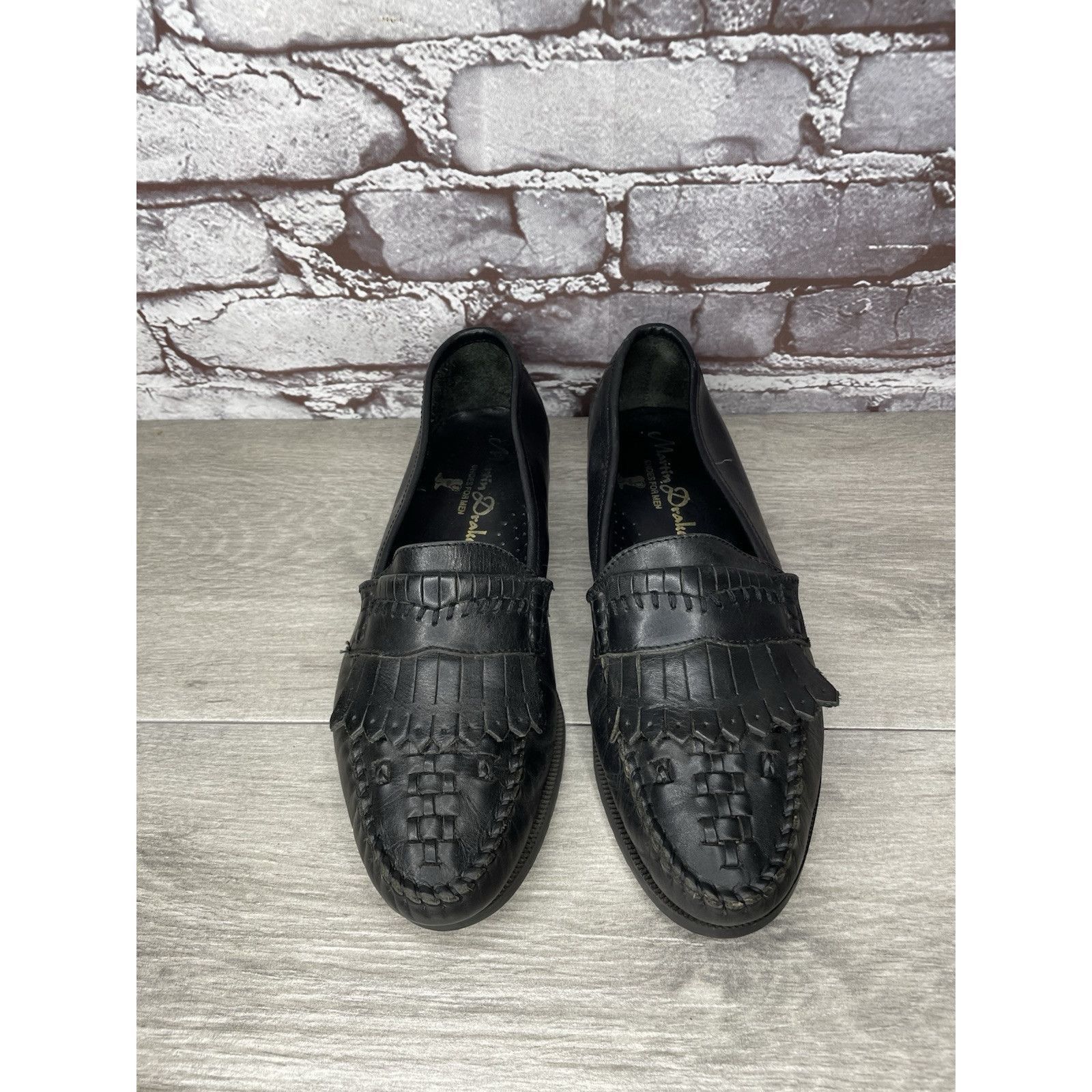 Drake Martin Drake Black Leather Kiltie Woven Loafers Dress Shoes Size US 8 / EU 41 - 2 Thumbnail