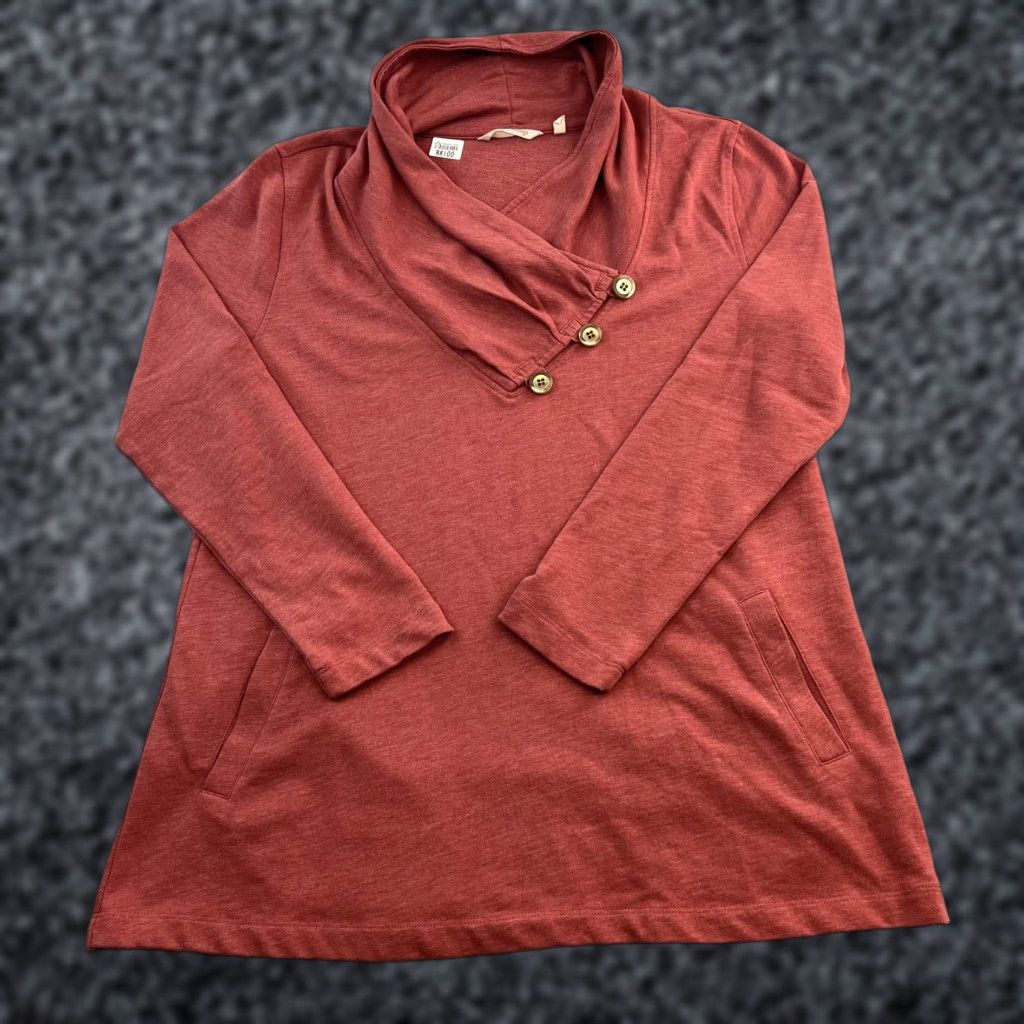 Soft Surroundings Soft Surroundings Sweater Womens Medium Red Button Collar Pullover Long Pocketed Size M / US 6-8 / IT 42-44 - 1 Thumbnail