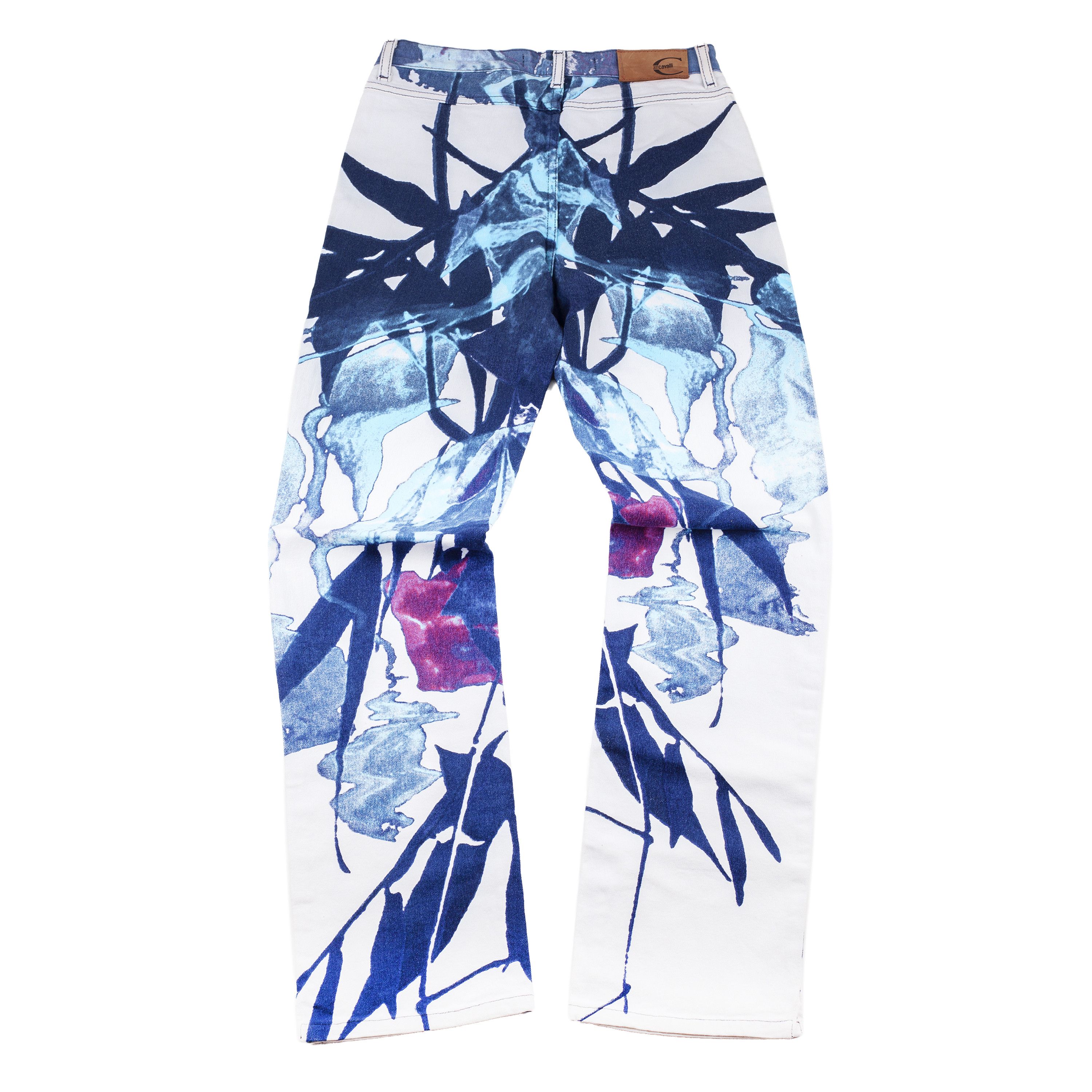 Just Cavalli Just Cavalli White Flowers Vintage Blue Pants Size 27" / US 4 / IT 40 - 2 Thumbnail