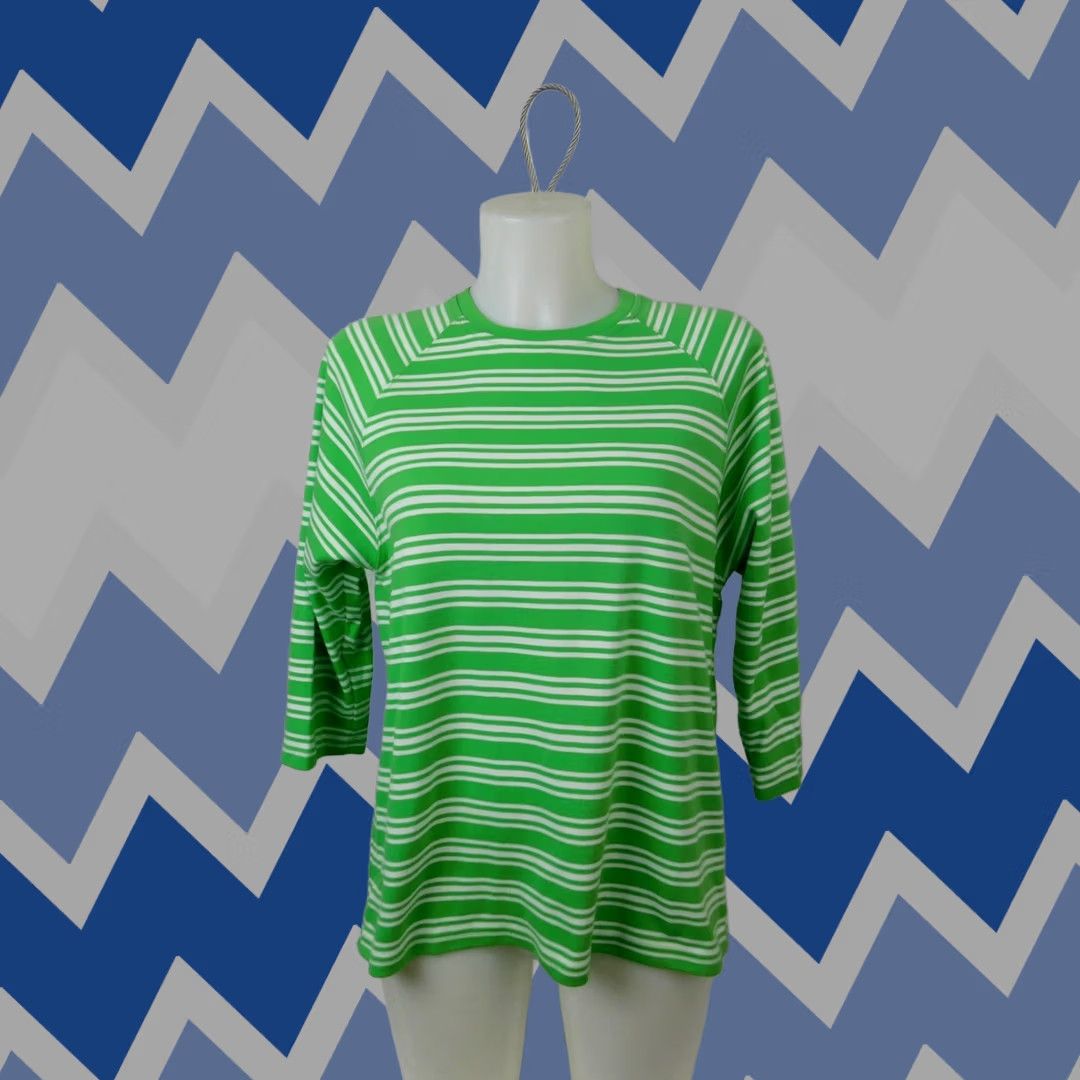 Vintage Karen Scott Sport Top Medium Green Crew Neck 3/4 Sleeve Stripe Womens Size M / US 6-8 / IT 42-44 - 1 Thumbnail