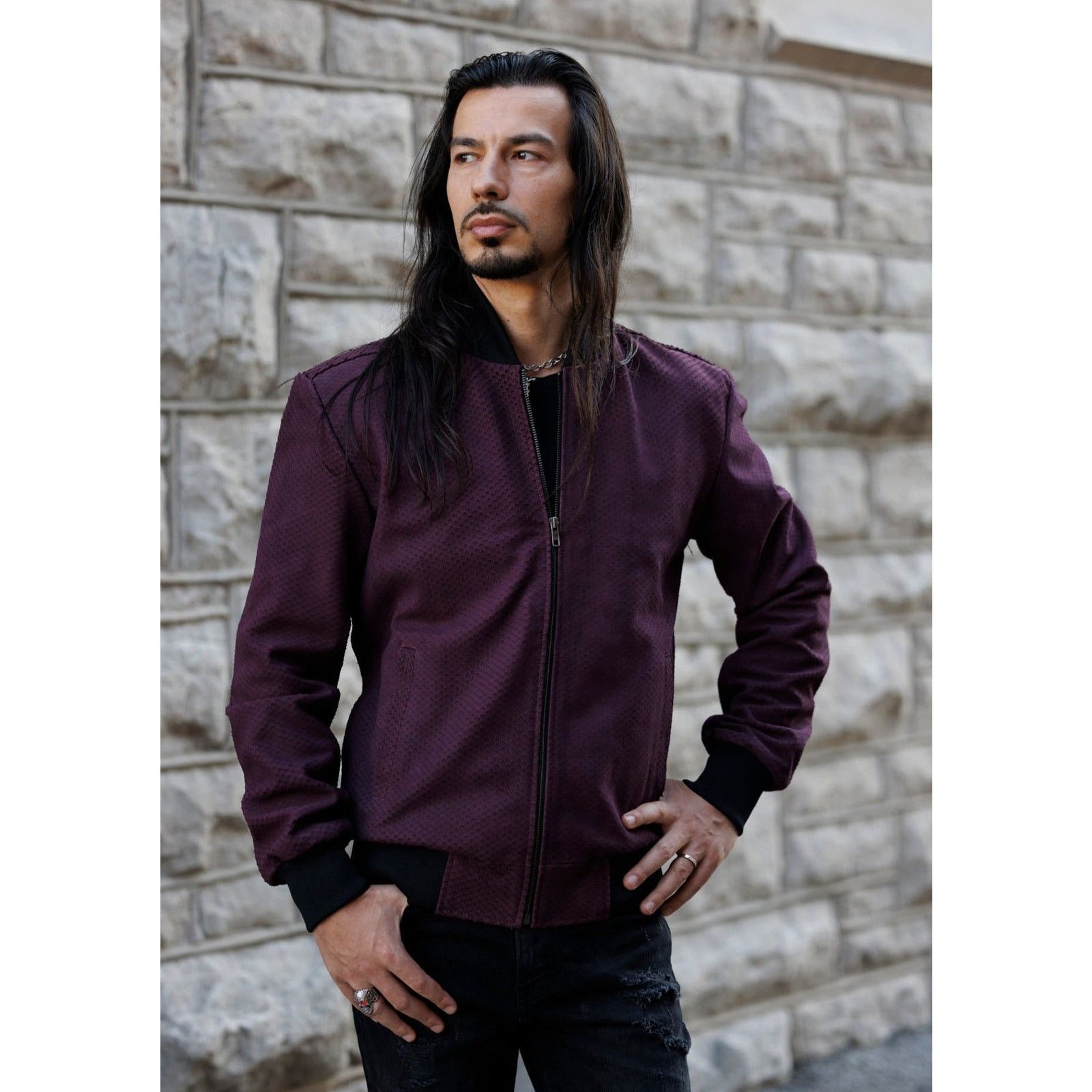 & Other Stories Gianni Embossed Purple Snakeskin Leather Jacket Size US L / EU 52-54 / 3 - 1 Thumbnail