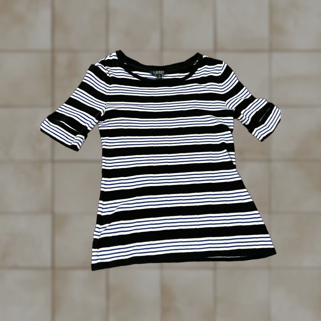 Ralph Lauren Lauren Ralph Lauren top Womens M Black White Blue stretch casual Shirt Size M / US 6-8 / IT 42-44 - 1 Thumbnail