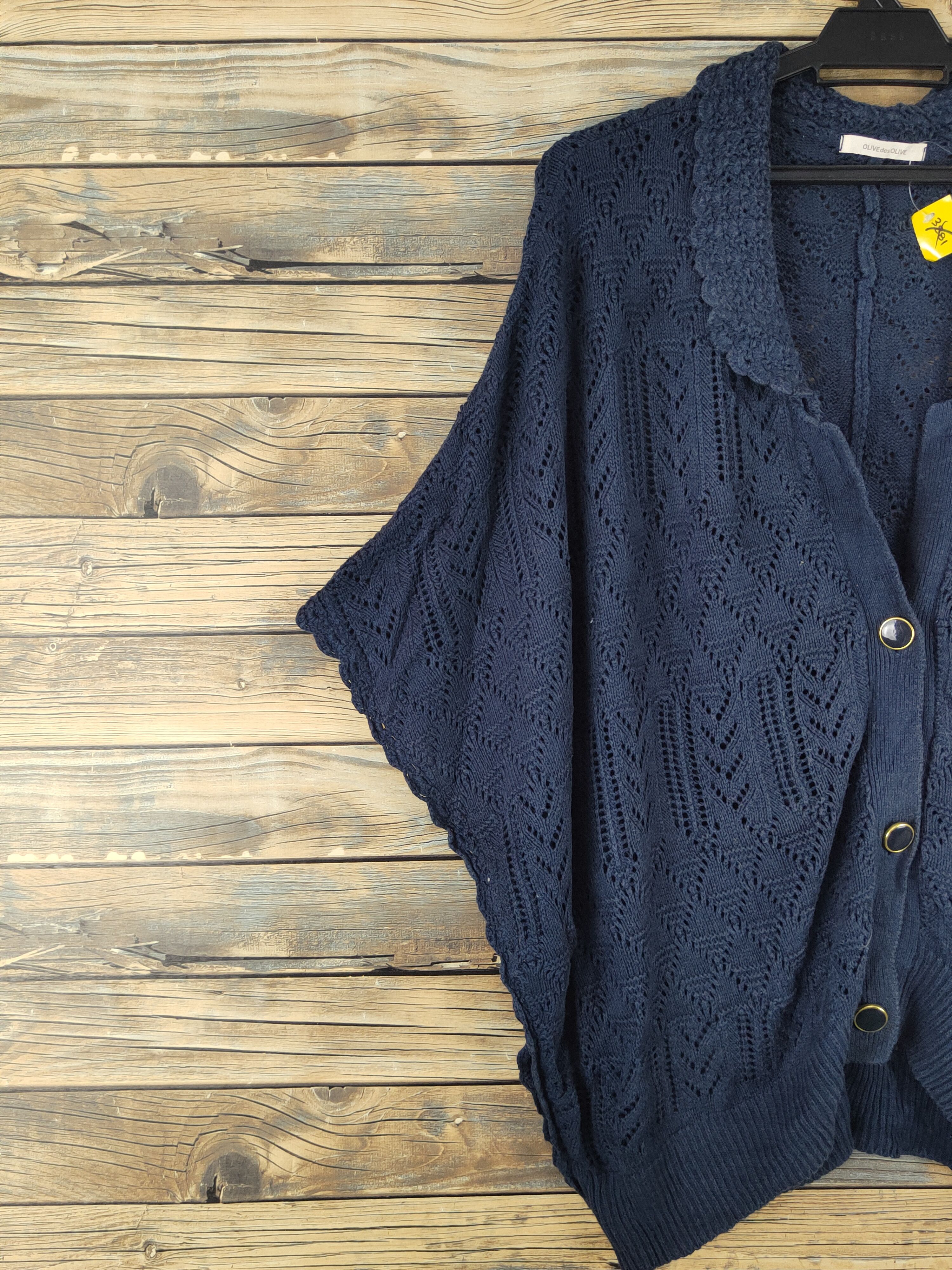 Japanese Brand Olive des Olive Navy Net Knitwear Cardigan #W1811 Size XL / US 12-14 / IT 48-50 - 4 Thumbnail