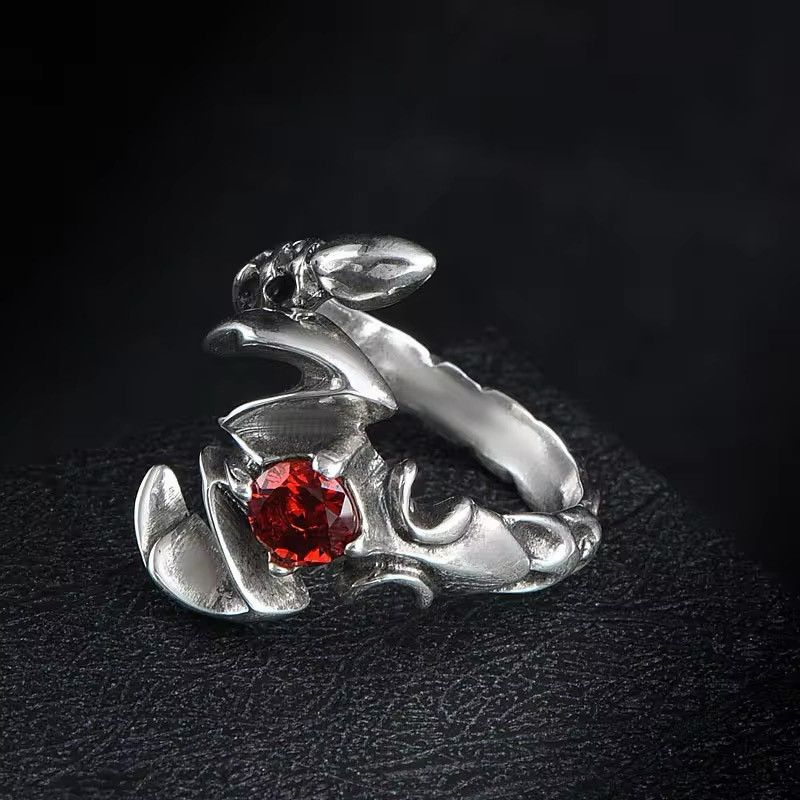 Jewelry × Sterling Silver × Vintage Crystal Red Scorpion Ring Size ONE SIZE - 6 Thumbnail