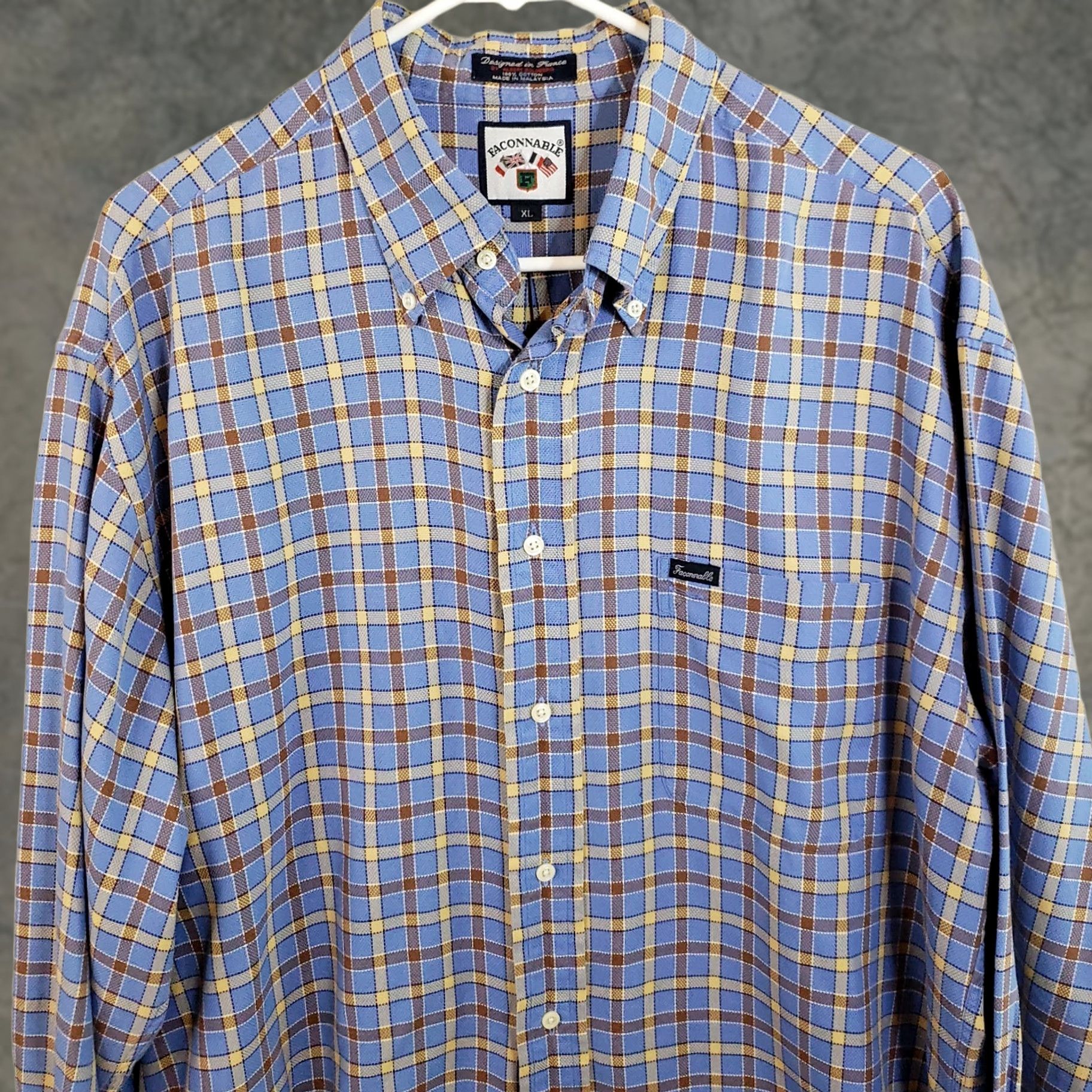 Faconnable VINTAGE Façonnable Shirt XL Light Blue Button-Down Long Sleeve Plaid Big Weave Casual Mens Size US XL / EU 56 / 4 - 1 Thumbnail
