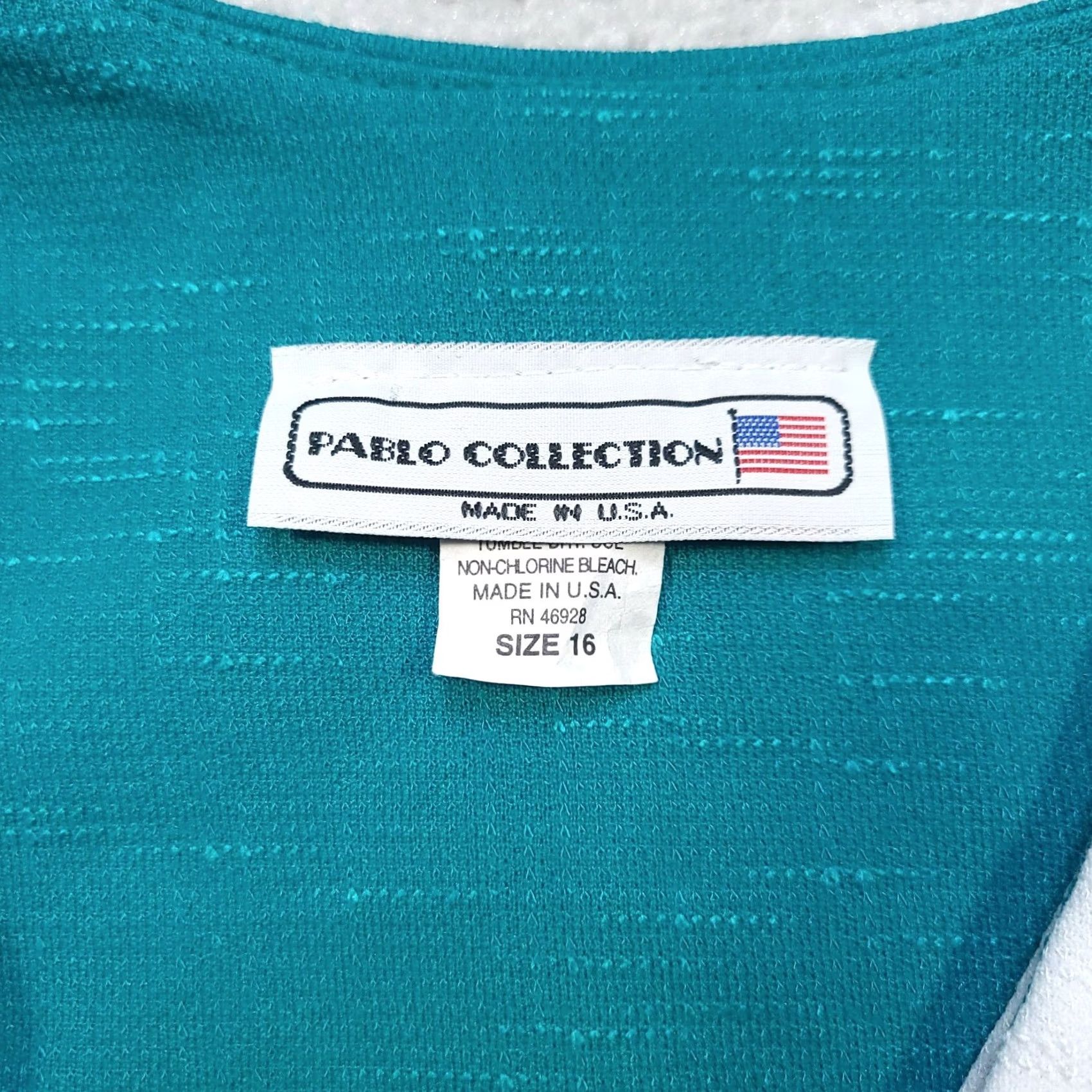 Vintage VINTAGE Pablo Collection Blouse Shirt Women's 16 Teal Blue 1980s USA Made Secretary/Geek Embellished Front-Shoulder Pads Mens/ Womens Size XXL / US 16-18 / IT 52-54 - 4 Thumbnail