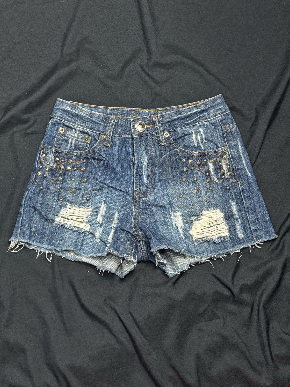 Beauty Beast × Hysteric Glamour × Japanese Brand Y2K Studded Distressed Japanese Vanilla Hot Pants Size 29" - 1 Thumbnail
