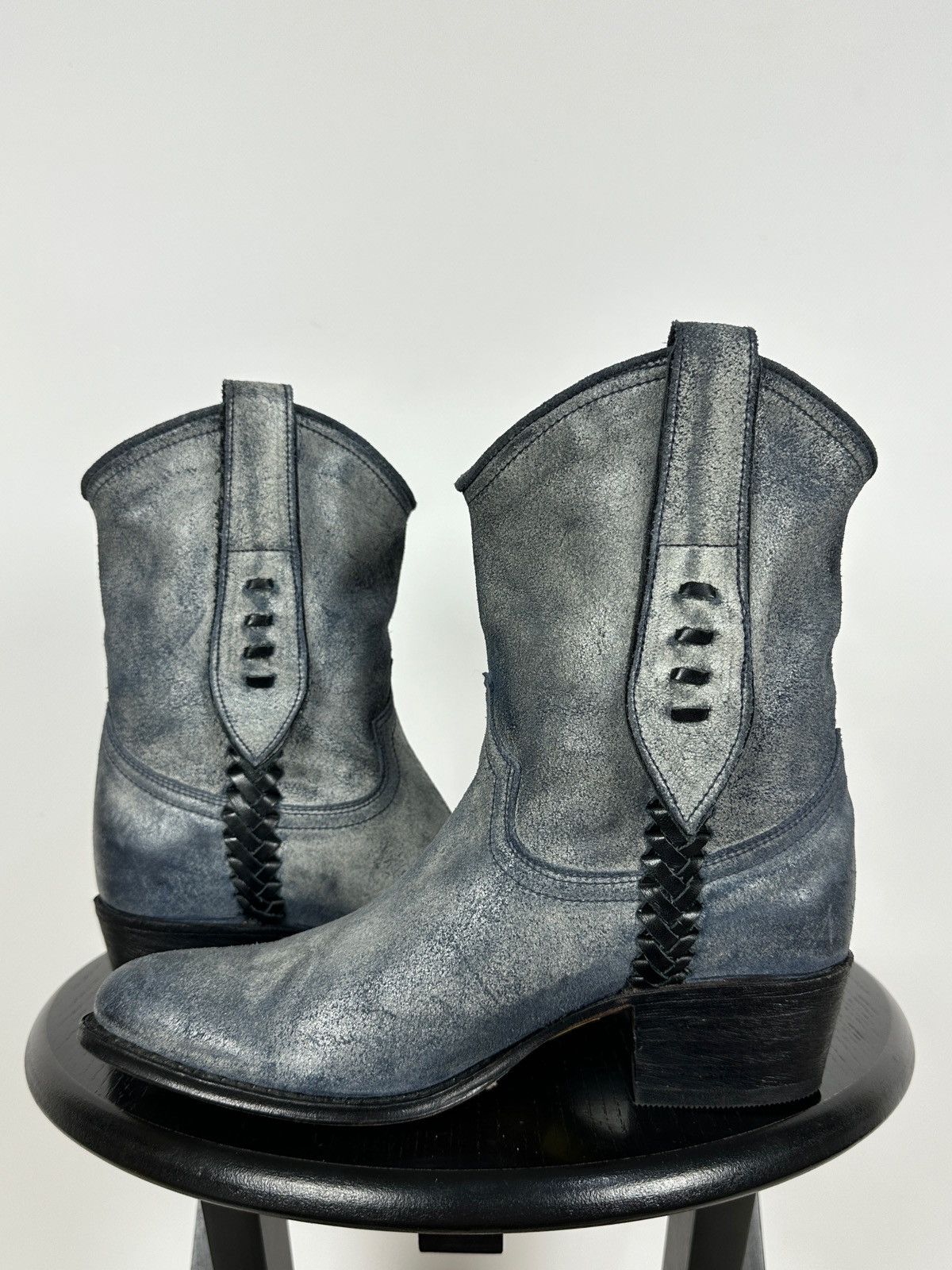 Sendra Sendra Dr.Adams Blue Leather Cowboy Biker Ankle Boots Size US 6 / IT 36 - 3 Thumbnail