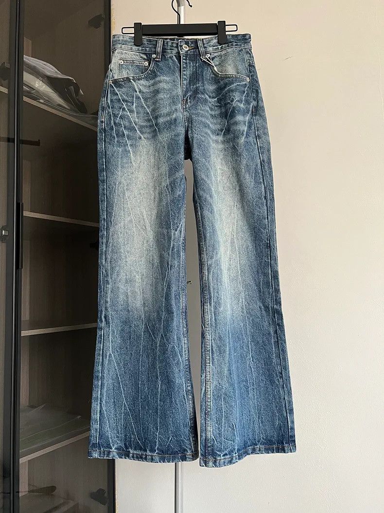 denim faded baggy gradient flared jeans