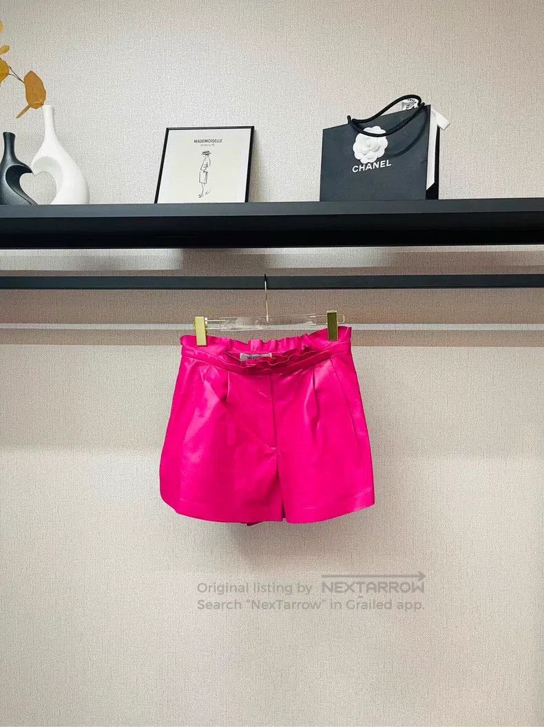 Valentino Flower-trimmed leather shorts