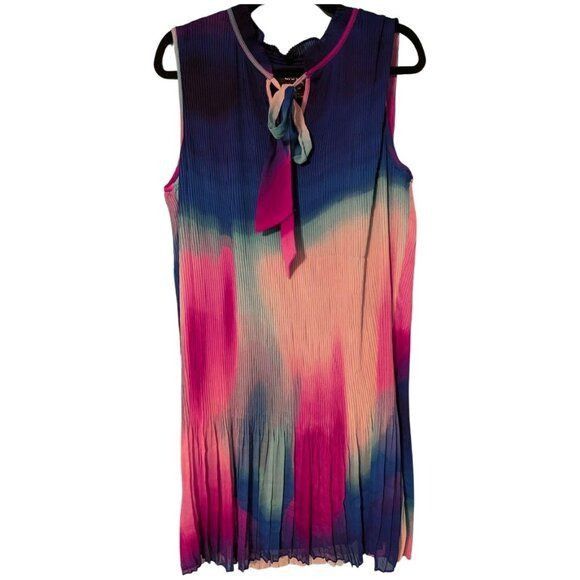DKNY DKNY Tie V-Neck Sleeveless Pleated Chiffon Trapeze Shift Dre Size XXL / US 16-18 / IT 52-54 - 1 Thumbnail