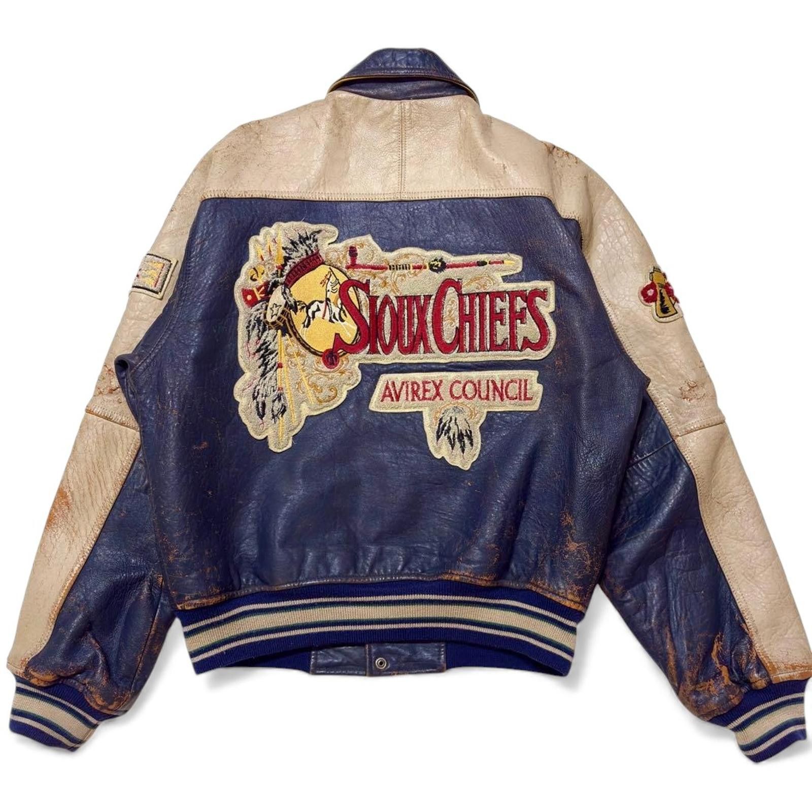 Avirex Avirex - S Vintage Blue Cream Leather Varsity Jacket Size US M / EU 48-50 / 2 - 2 Thumbnail