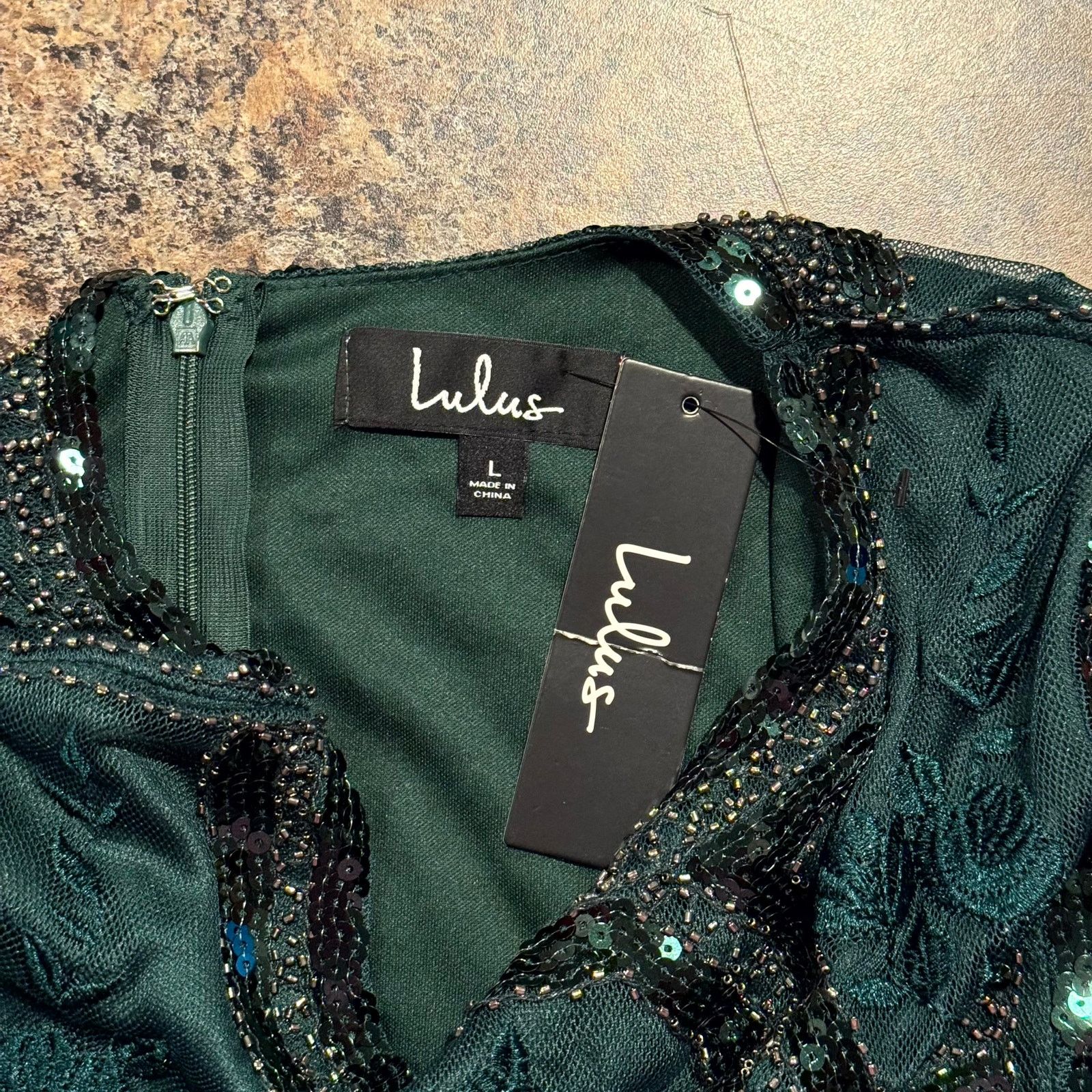 Lulus NWT Lulus Sequin Embroidered Cocktail Dress Emerald Green L Size L / US 10 / IT 46 - 3 Thumbnail