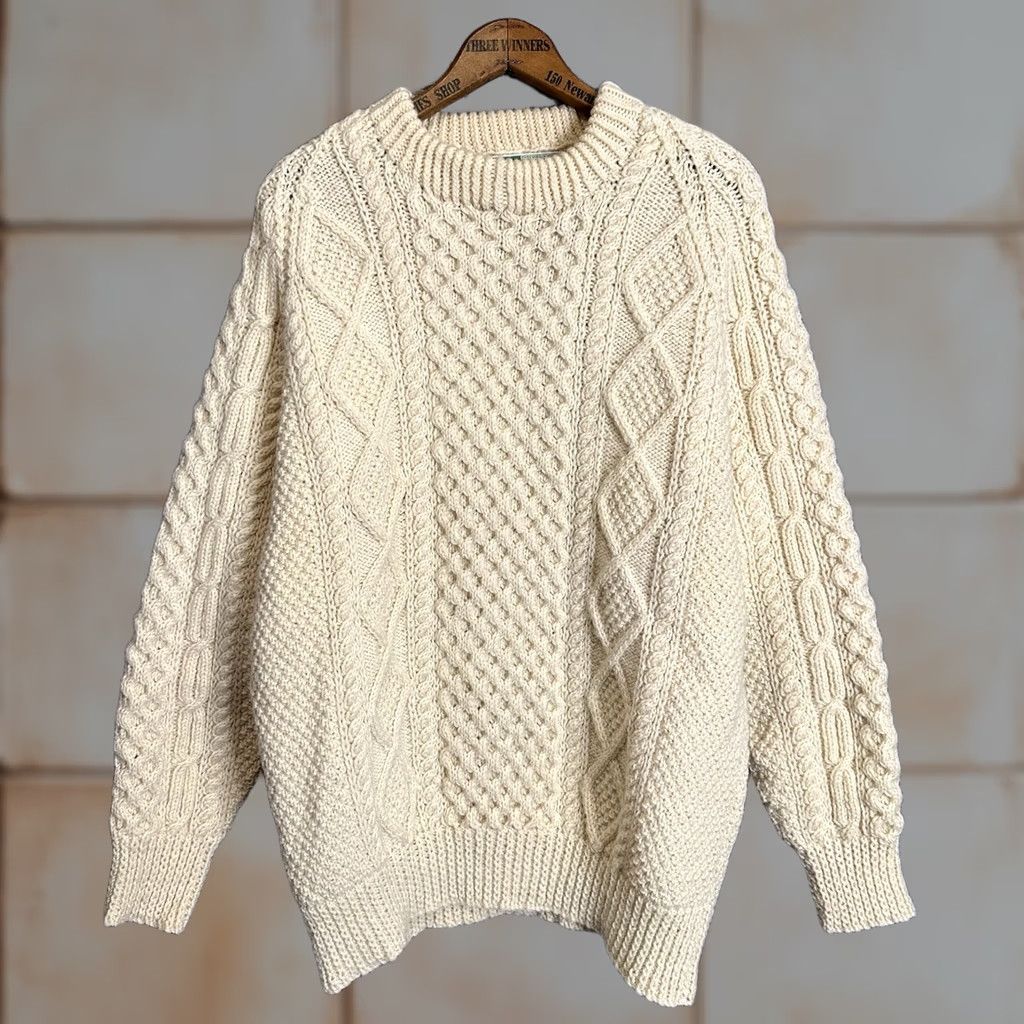 Vintage VINTAGE John Molloy Irish Aran Fisherman Wool Sweater Cream Adult L/XL Size US XL / EU 56 / 4 - 1 Thumbnail