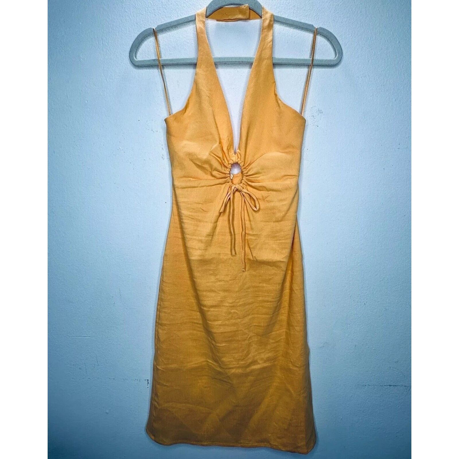 Zara Zara Yellow Halter V-Neck Dress O-Ring Cutout Open Back S Size S / US 4 / IT 40 - 1 Thumbnail
