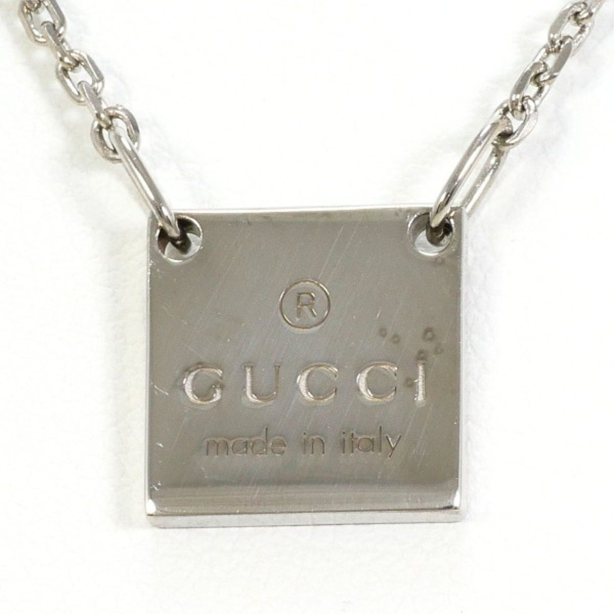 Gucci Square Plate Silver Necklace Box Bag Total Weight Approx. 6.1G 47Cm, Women's