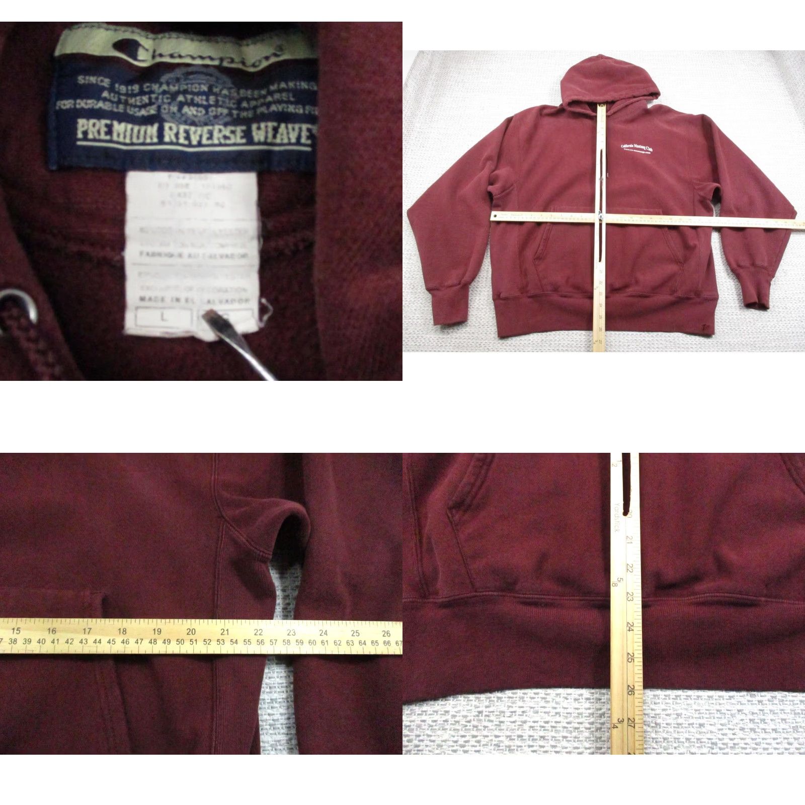 Champion VINTAGE Champion Mustang Club Hoodie Mens L Maroon California Cars Logo Graphic Pullover Hooded Pockets Knit Sweatshirt Regular Fit Size US L / EU 52-54 / 3 - 8 Thumbnail