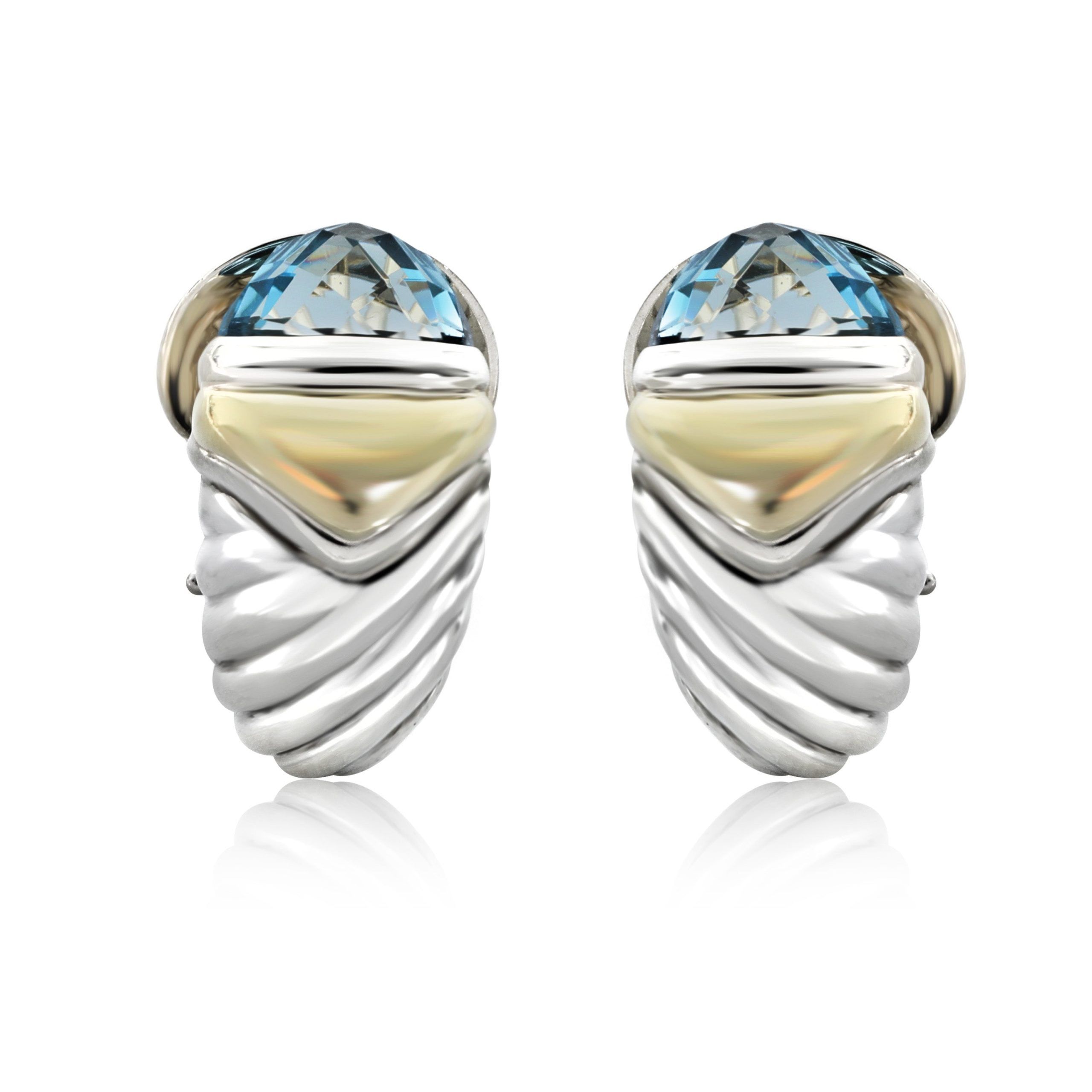 David Yurman David Yurman Blue Topaz Shrimp Earring in 14k Yellow Gold/Sterling Silver Size ONE SIZE - 1 Thumbnail