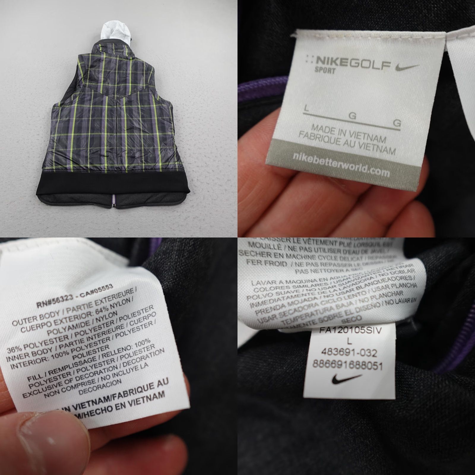 Nike Nike Golf Vest Womens L Gray Plaid Reversible Hooded Puffer Insulated Zipper Pocket Quilted Mid-Length Size L Daywear Sports Outdoor Size L / US 10 / IT 46 - 8 Thumbnail