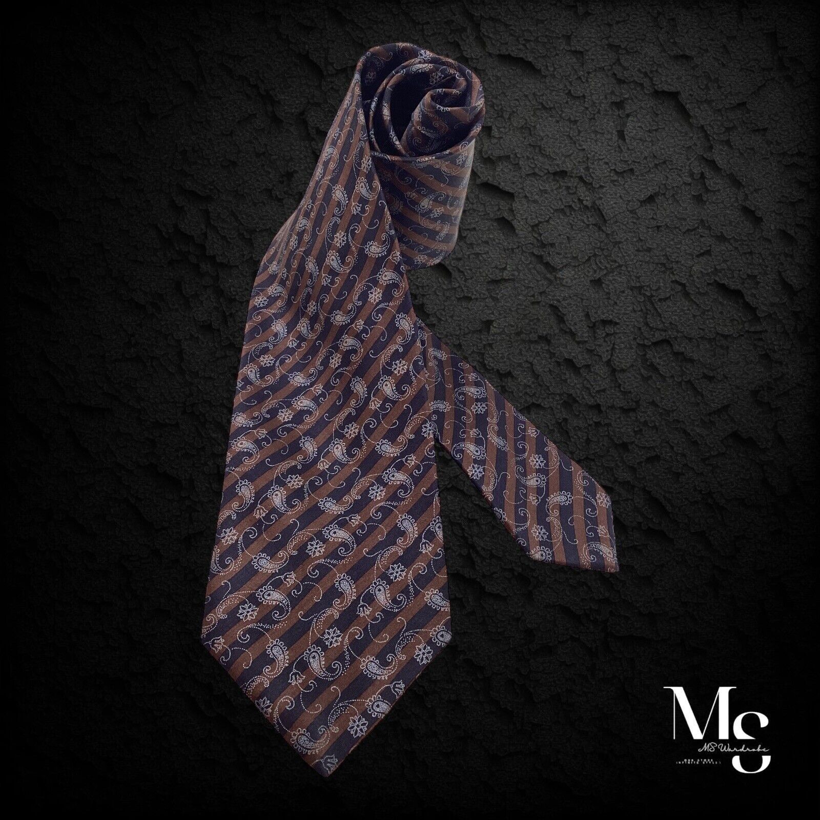 Dolcepunta DOLCEPUNTA Brown Paisley Stripe Silk Tie In Made Italy W: 3. Size ONE SIZE - 2 Thumbnail