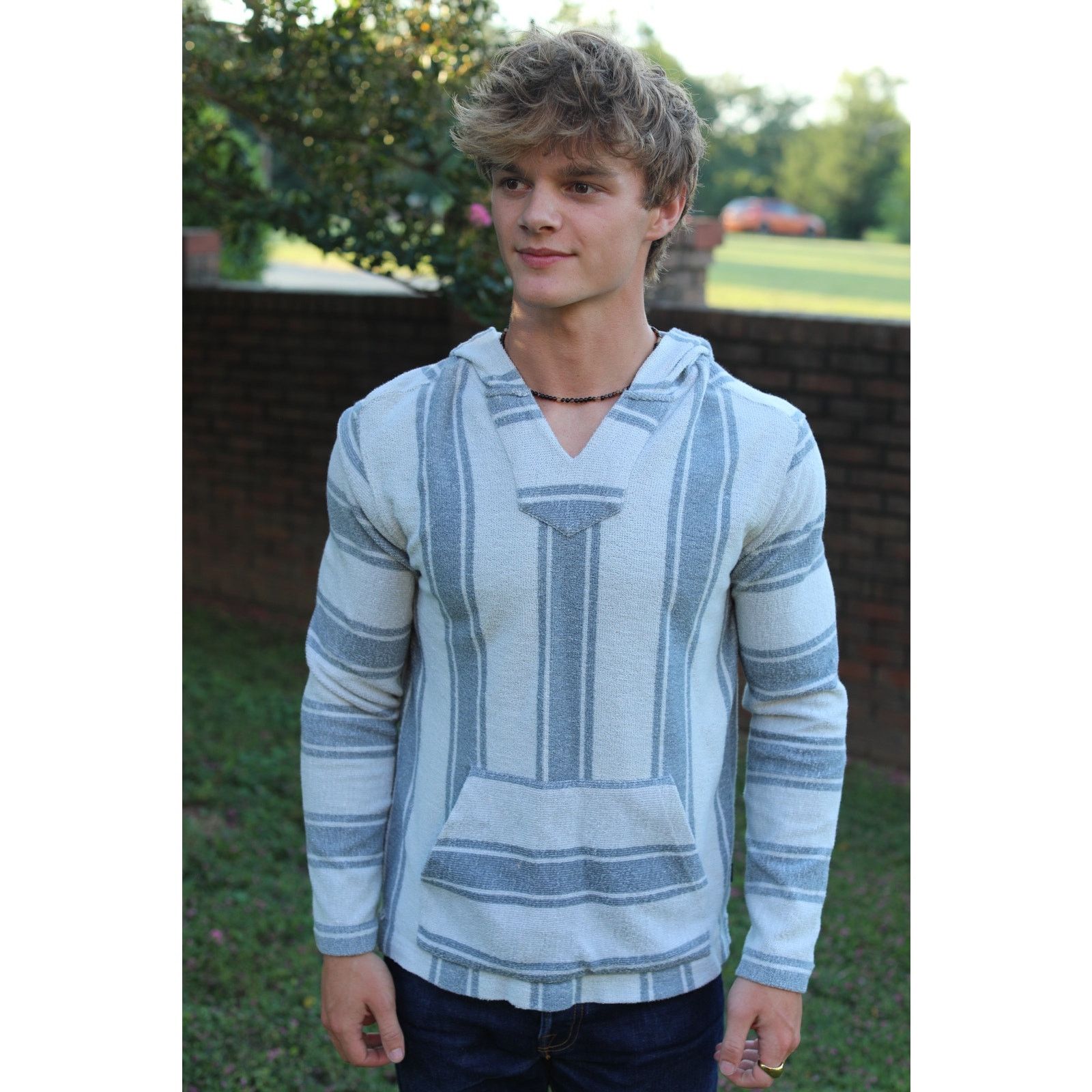 Faherty - Baja Beach Striped Cotton-Terry Hoodie Blue small
