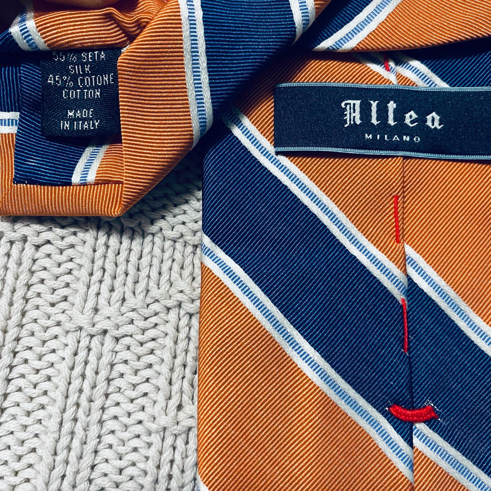 Altea Altea orange and navy striped silk tie Size ONE SIZE - 3 Thumbnail