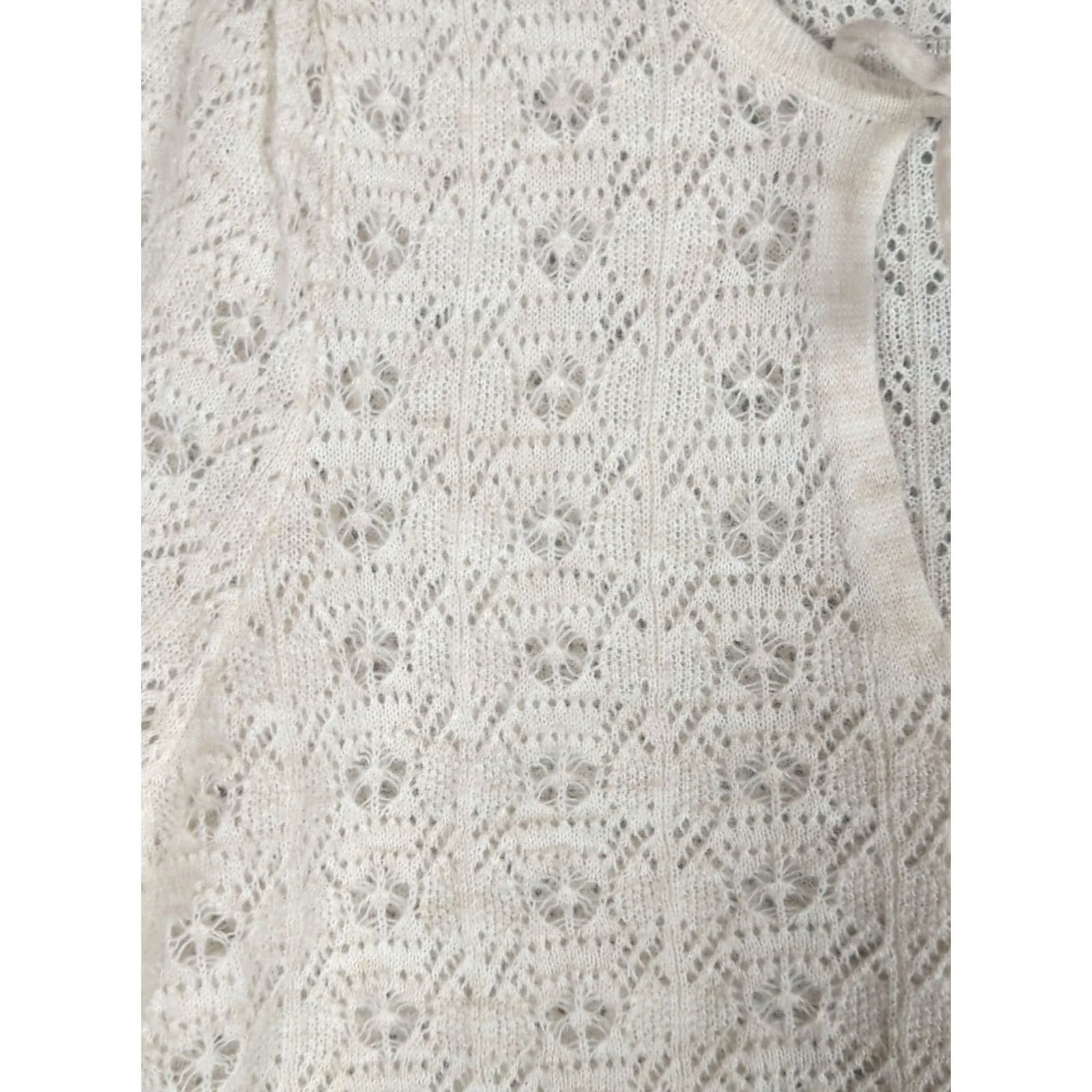 Old Navy Old Navy Women Sweater L Ivory Puff Sleeve Knit Open-Knit Tie Casual Pullover Fashion Feminine Coquette Size L / US 10 / IT 46 - 2 Thumbnail