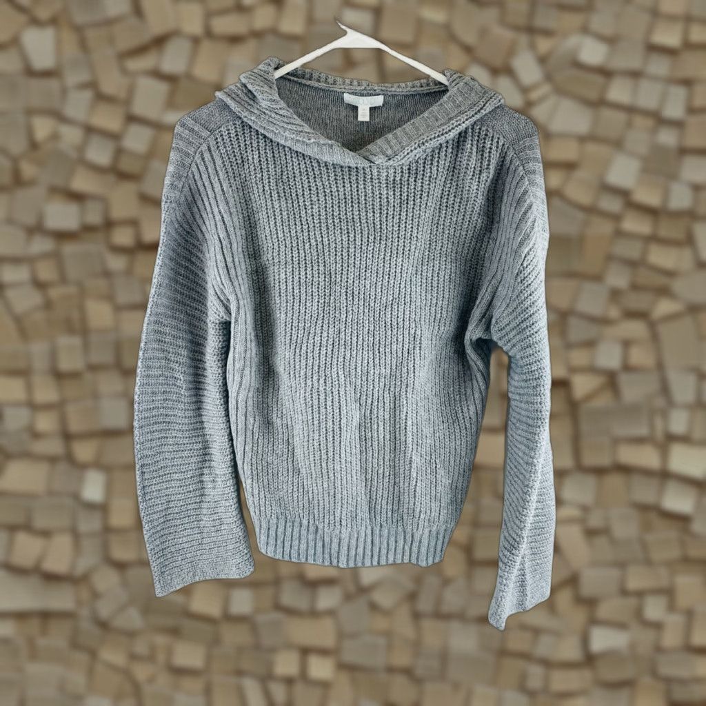 Vintage ABOUND Sweater Women's XS Gray Hooded V-Cutout Long Sleeve Size XS / US 0-2 / IT 36-38 - 1 Thumbnail