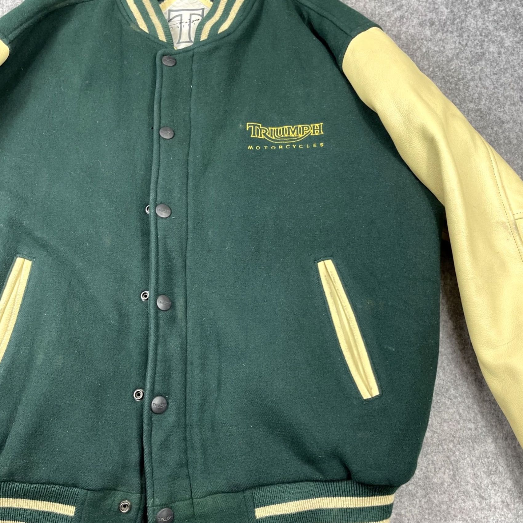 Vintage Vintage 90s Triumph Motorcycles Varsity Jacket Large Blue/Cream - Condition & Details Size US L / EU 52-54 / 3 - 3 Thumbnail
