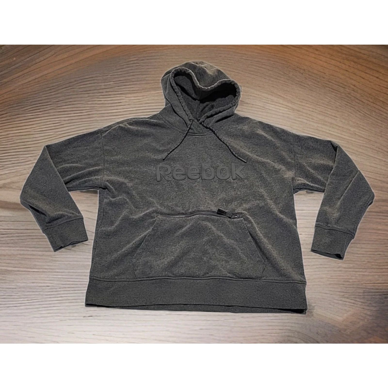 Reebok Reebok Hoodie Pullover L Gray Spellout Graphic Print Zipper Pocket Gym Training Mens L Regular Fleece 60/40 Size US L / EU 52-54 / 3 - 2 Thumbnail