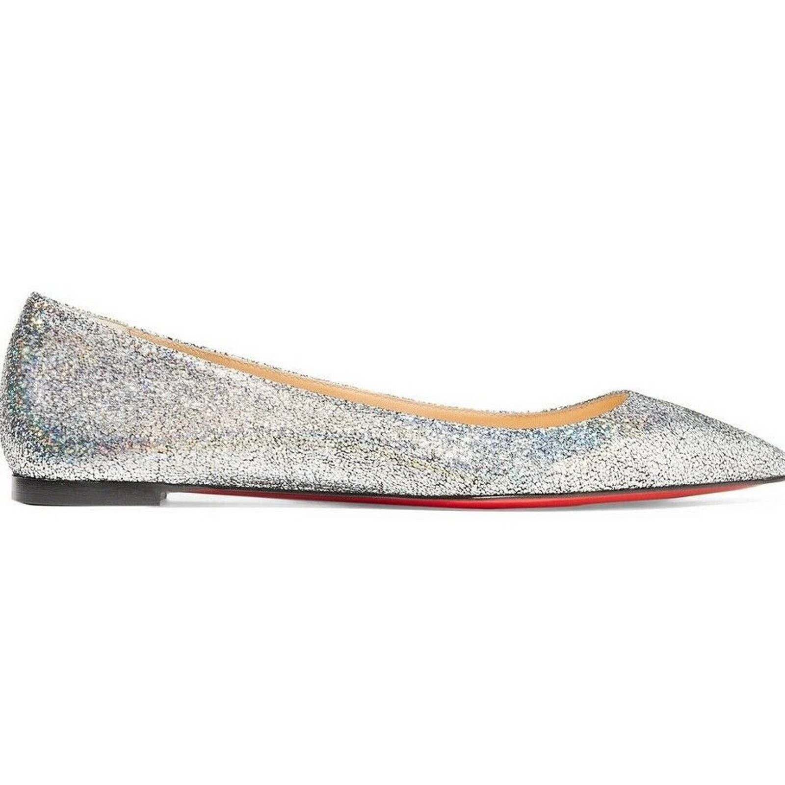 Christian Louboutin Christian Louboutin Ballalla Silver Mica Glitter Ballerina Size US 7.5 / IT 37.5 - 1 Thumbnail