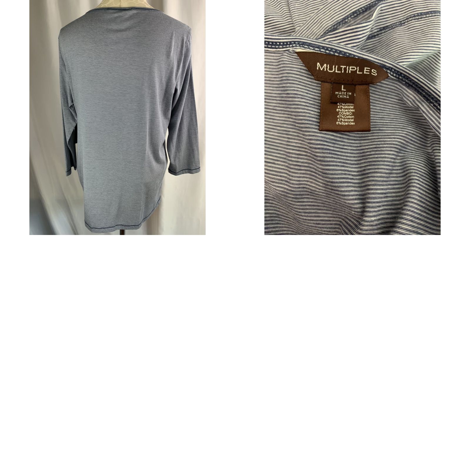 Vintage Large Multiples New Navy Blue and White Stripe Jersey Knit Side Rouche Shirt Size L / US 10 / IT 46 - 8 Thumbnail