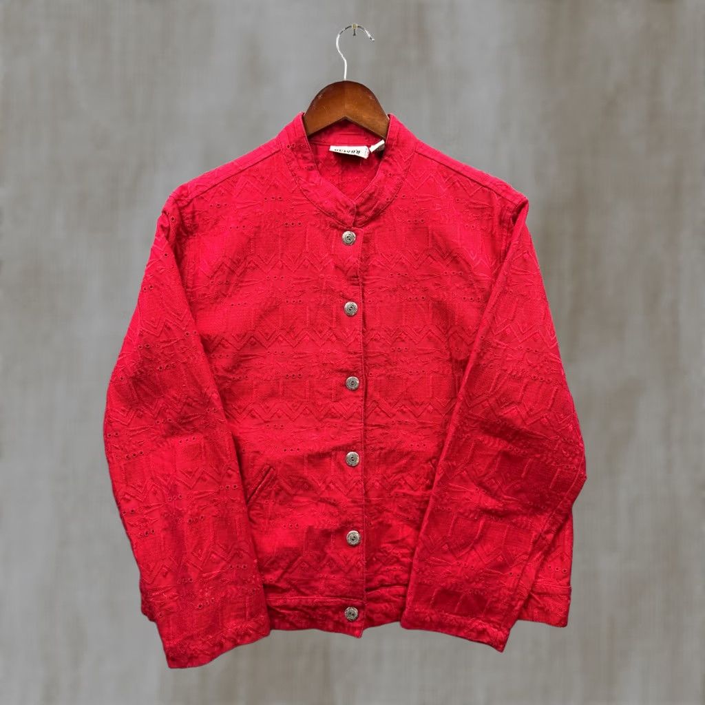 Vintage VINTAGE Chico's Design Jacket Womens Red Embroidered Eyelet Cotton Button Up Size XL Size XL / US 12-14 / IT 48-50 - 1 Thumbnail