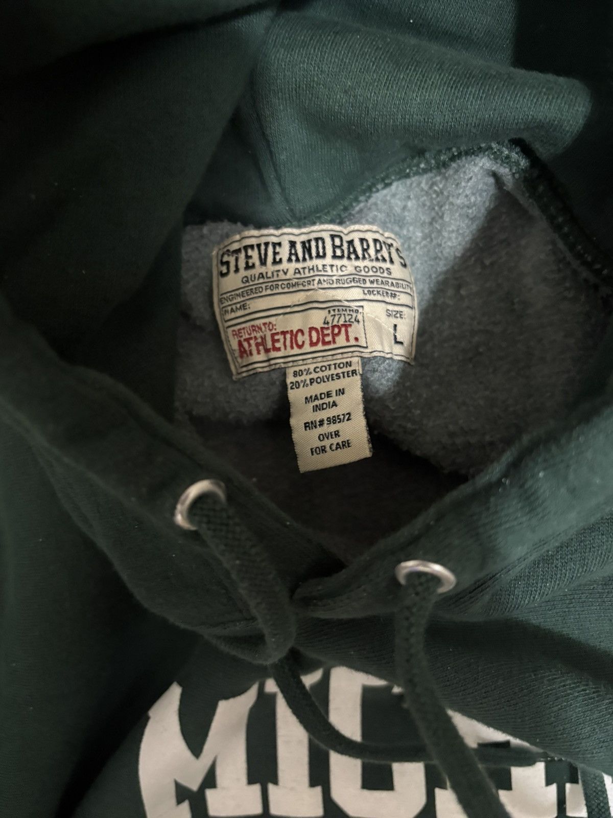 Steve And Barrys Men’s Vintage Green Michigan State Hoodie Size US L / EU 52-54 / 3 - 2 Thumbnail