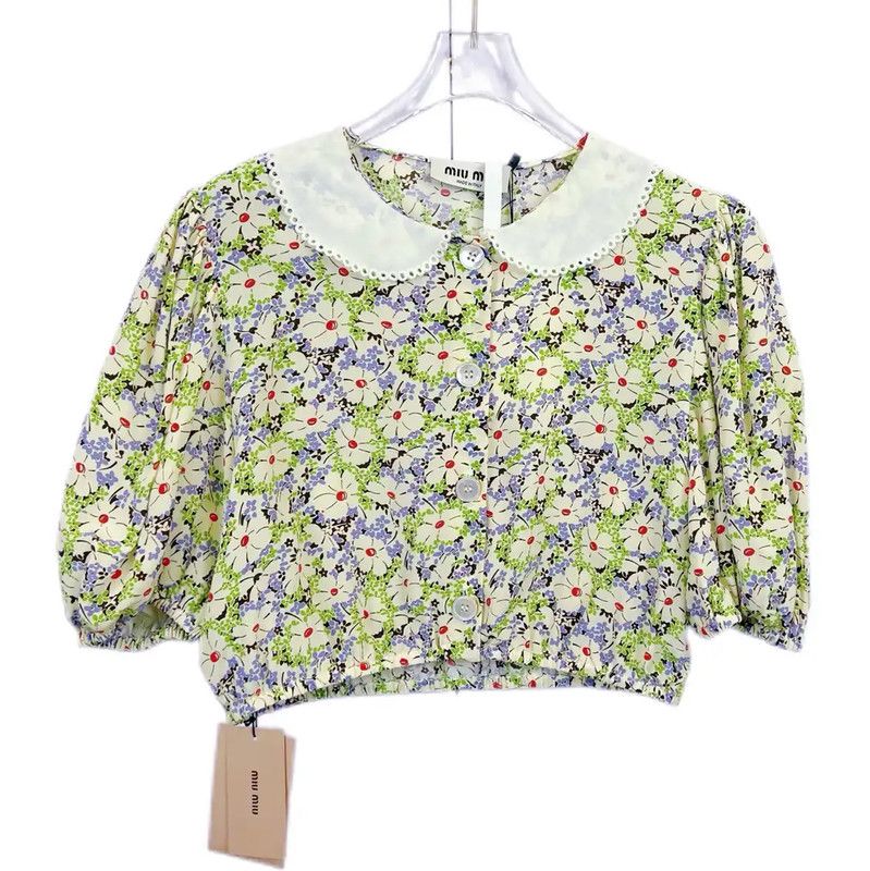 Miu Miu Miu Miu Green Cotton Short Sleeve T-Shirt 0089 Size L / US 10 / IT 46 - 1 Thumbnail