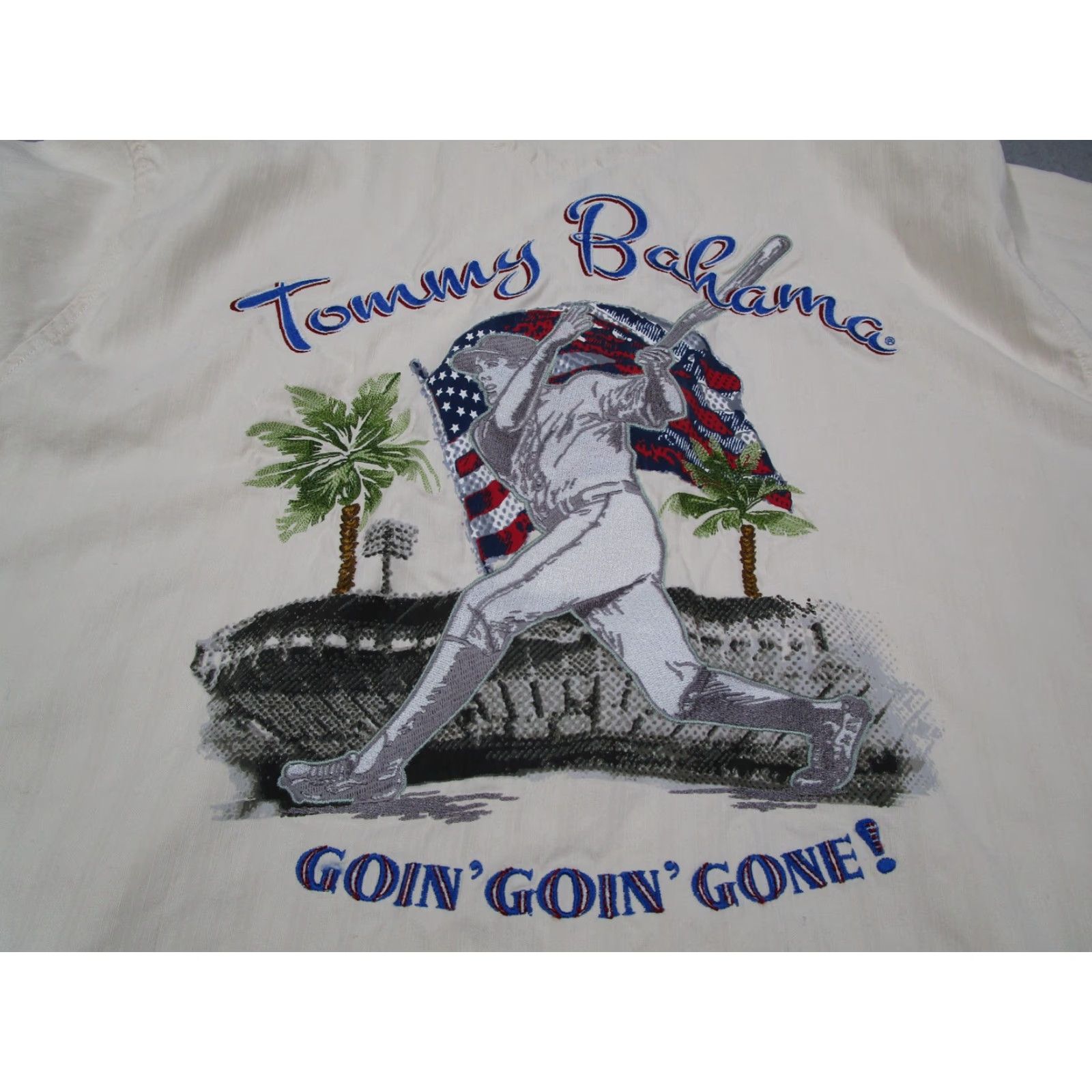 Tommy Bahama VINTAGE Tommy Bahama Shirt Mens Medium Silk Baseball Goin Gone Camp Embroidered (Embossed) Size US M / EU 48-50 / 2 - 5 Thumbnail