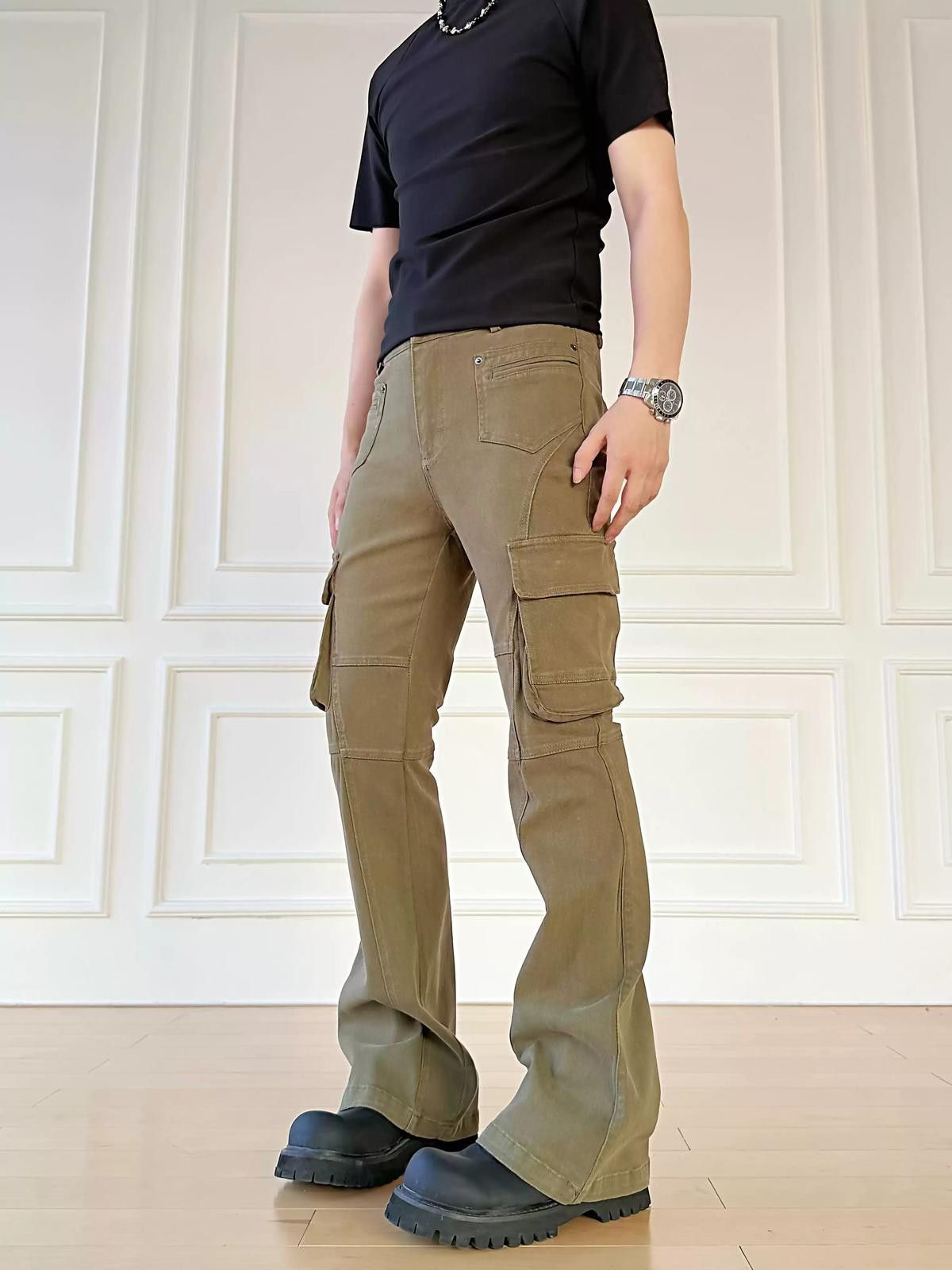 Vintage Khaki Flared Cargo Pants, Men's Utility Trousers Size US 32 / EU 48 - 1 Thumbnail