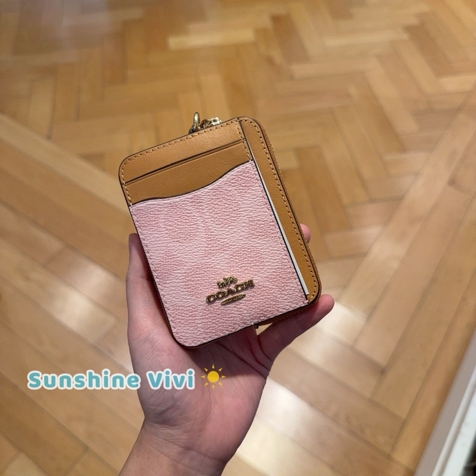 Coach NWT Coach Zip Card Case With Charm Gold/Powder Pink CEC50 Size ONE SIZE - 1 Thumbnail