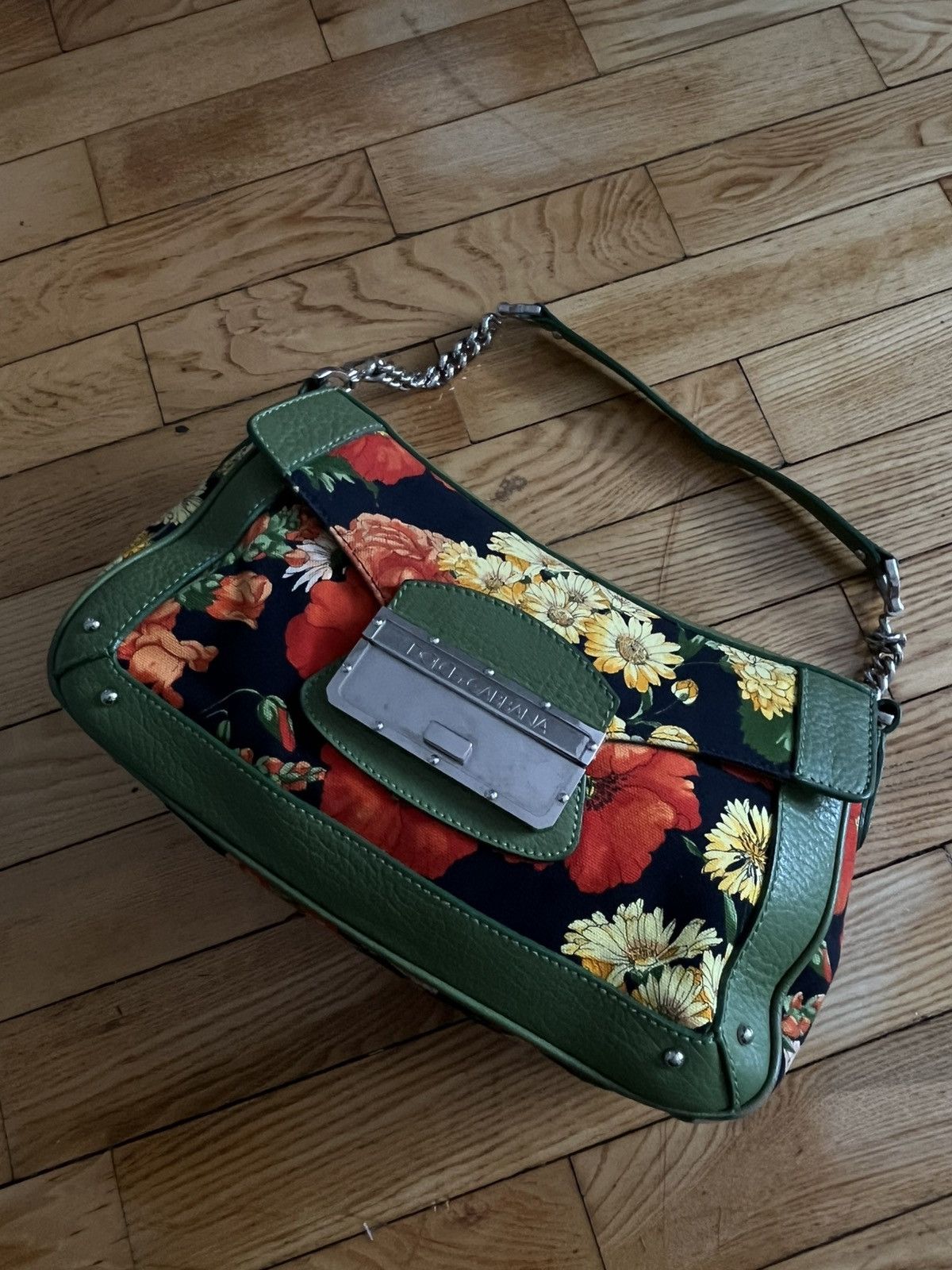 Dolce & Gabbana Dolce & Gabbana Floral Mini Bag Green Leather Shoulder Bag Size ONE SIZE - 2 Thumbnail