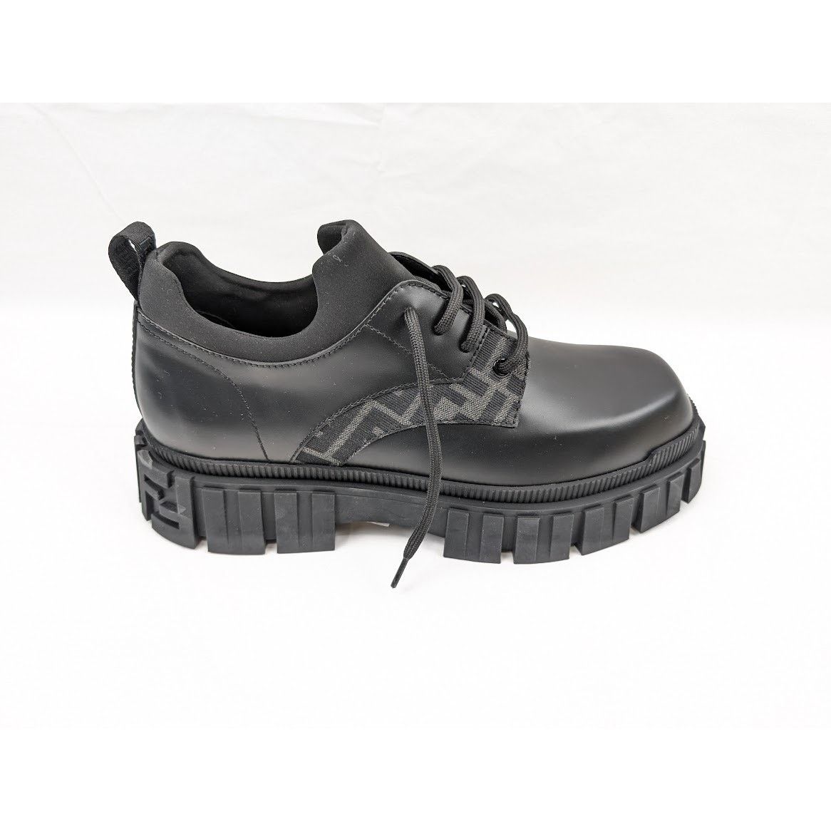 o1rshd1 Men's Lace Up Fabric Calf Leather Boots Shoe in Nero
