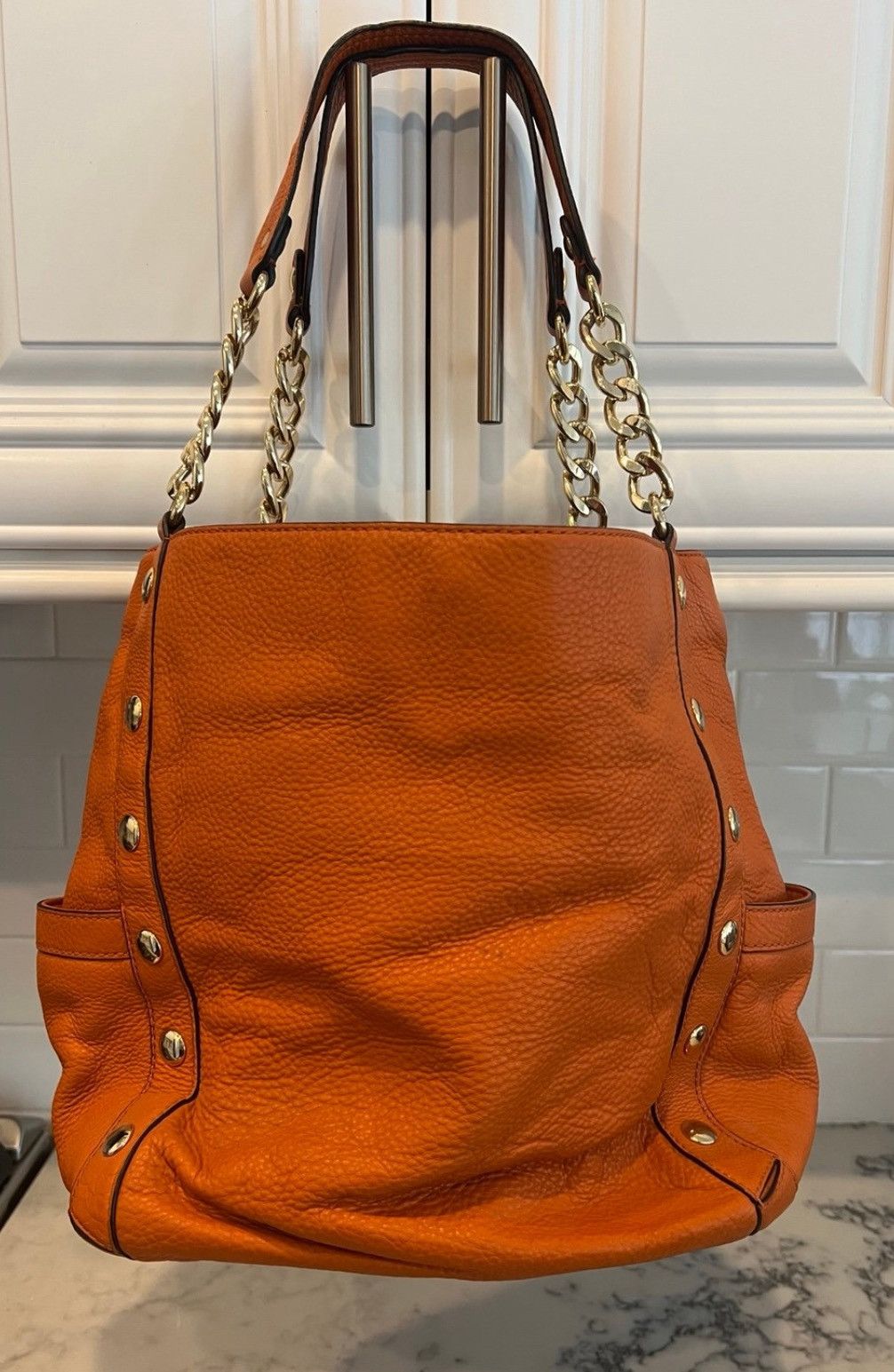 Michael Kors Michael Kors Orange Gold Studded Hobo Leather Bag Purse Size ONE SIZE - 2 Thumbnail