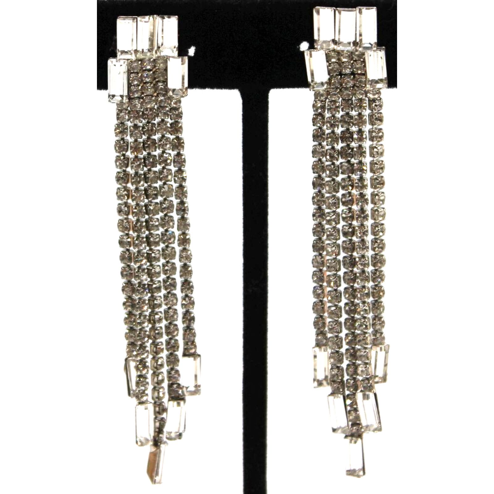 Other Elegant Drop Earrings • Clear Round Baguette Rhinestone • 3" Size ONE SIZE - 1 Thumbnail