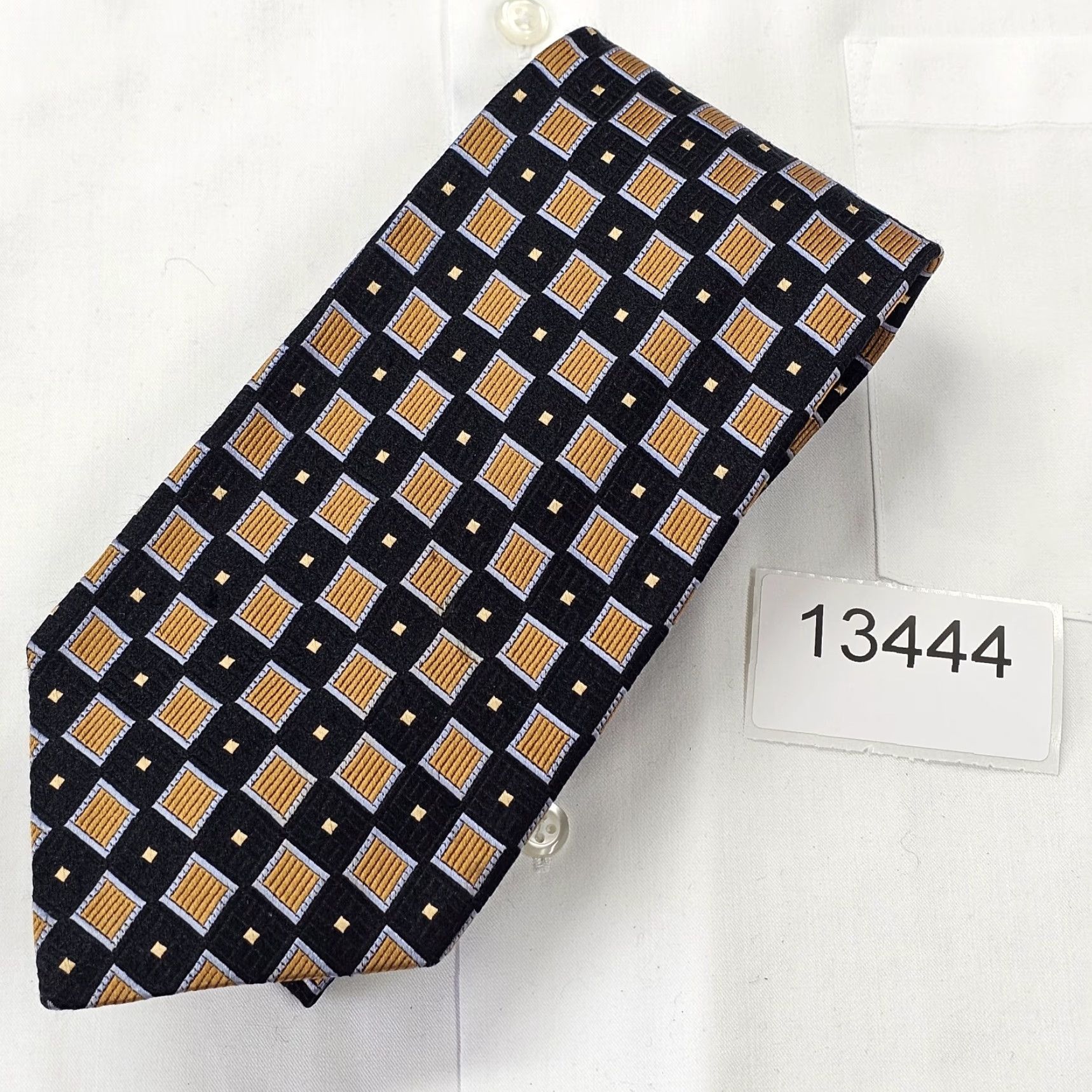 Robert Talbott VINTAGE Robert Talbott Silk Tie Best Of Class Geometric Woven Black Gold Blue One Size Classic Mens Size ONE SIZE - 8 Thumbnail